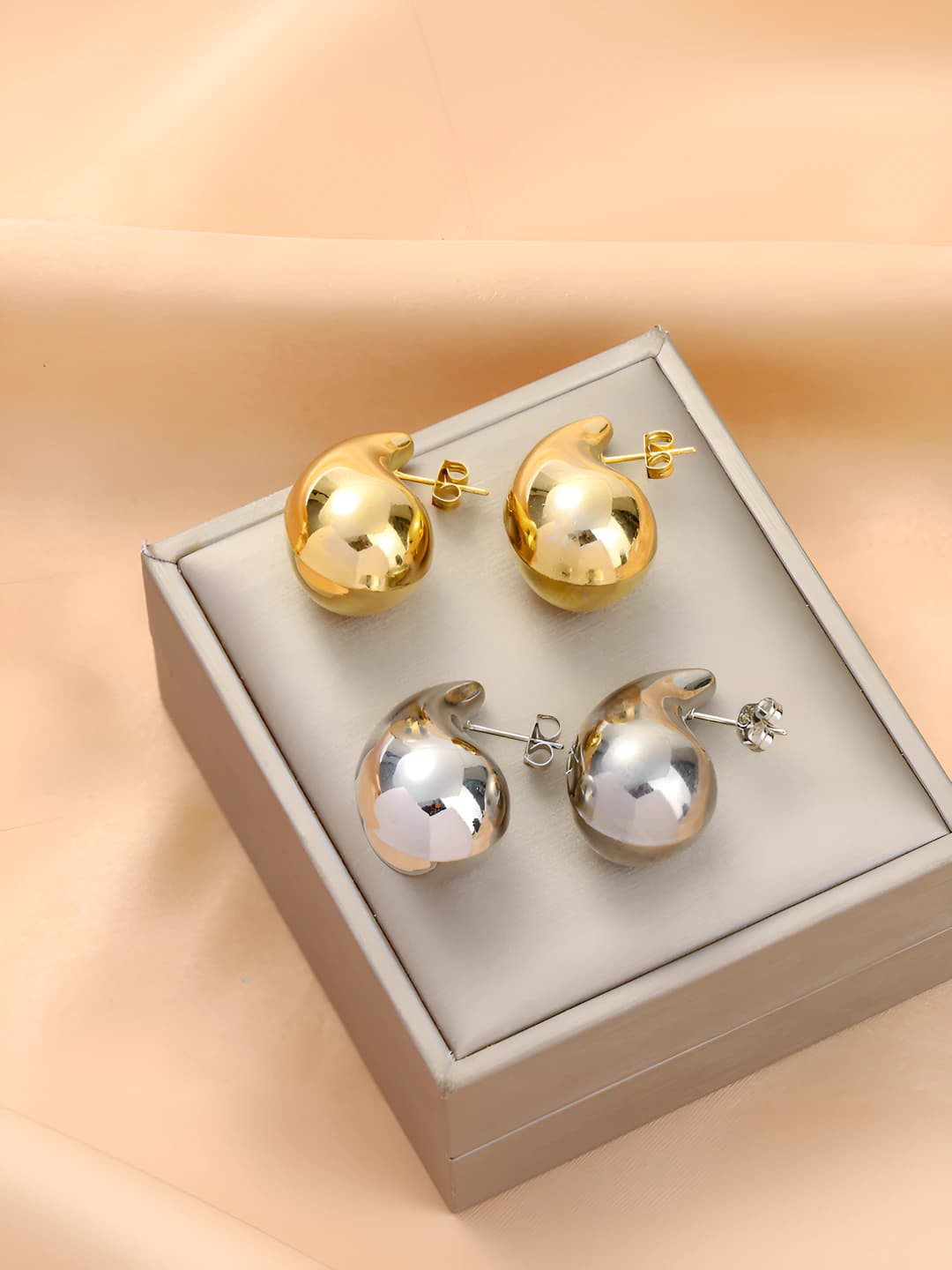 Women's 18K gold-plated titanium steel drop earrings, geometric design, Korean style