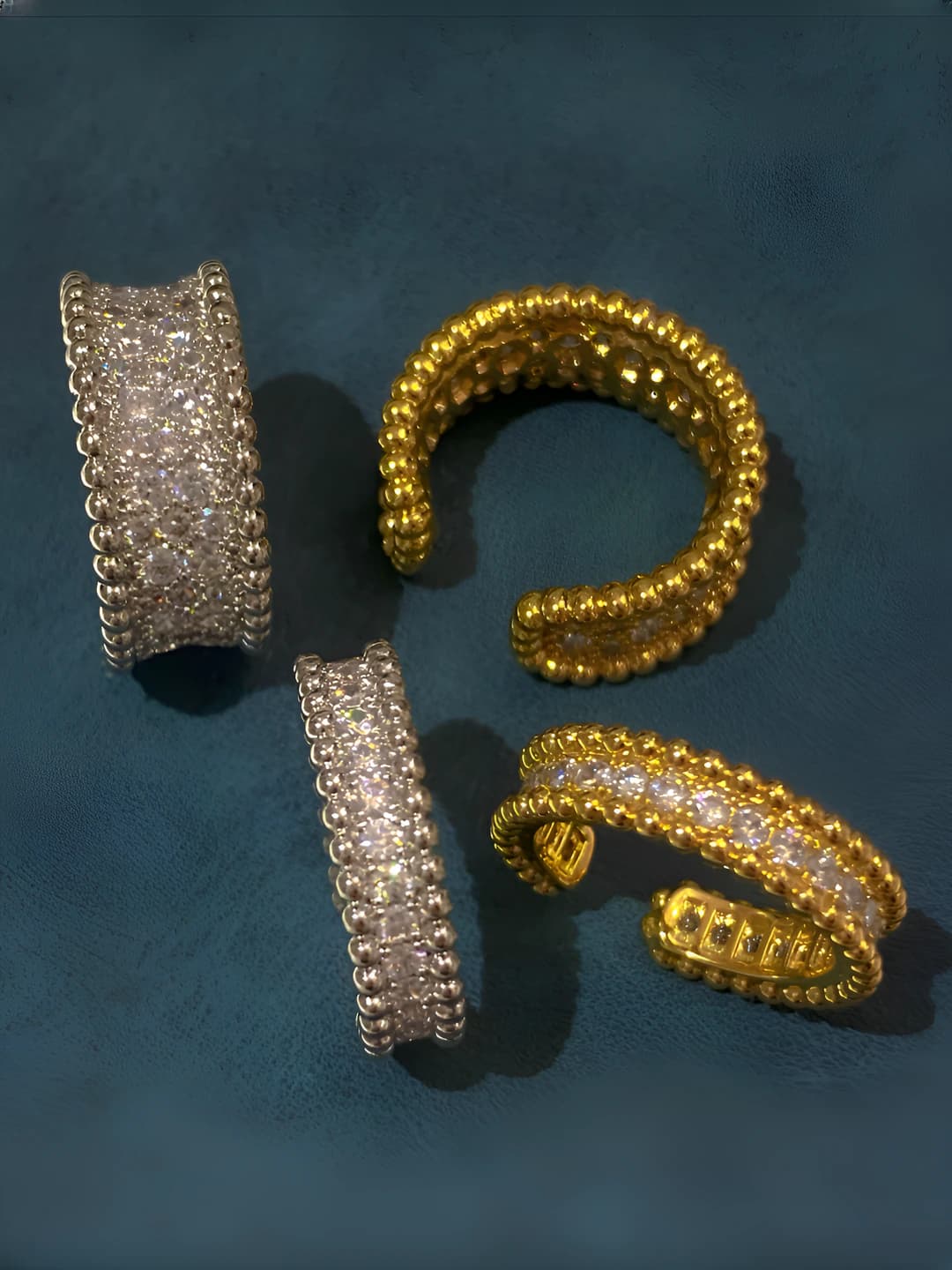 Women's ring with geometric design, U-shape, open ring, for index finger, with 14k and 18k gold plating