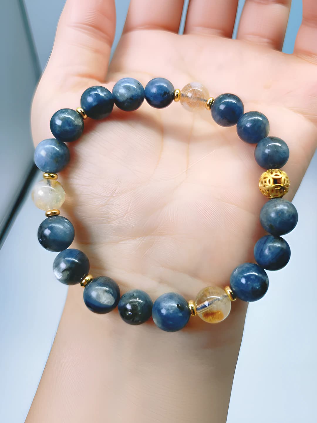 Women's natural lapis lazuli and citrine crystal bracelet, handmade