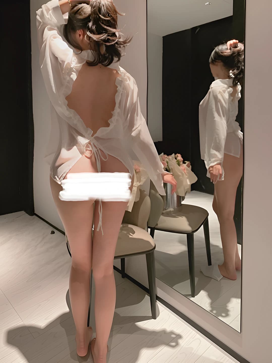 Women's sheer open-back chiffon lingerie-style top