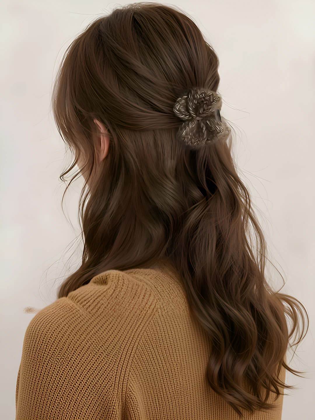 Coffee knit bow small clip 1 pc