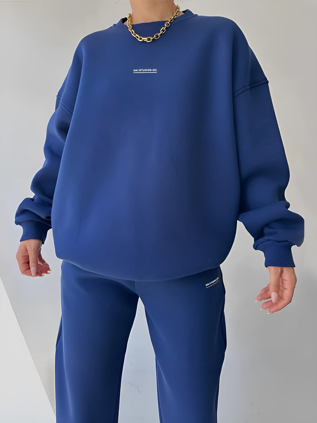 Women's casual sweatshirt and trousers set: crew neck, long sleeve, solid colour, sports style, two-piece outfit