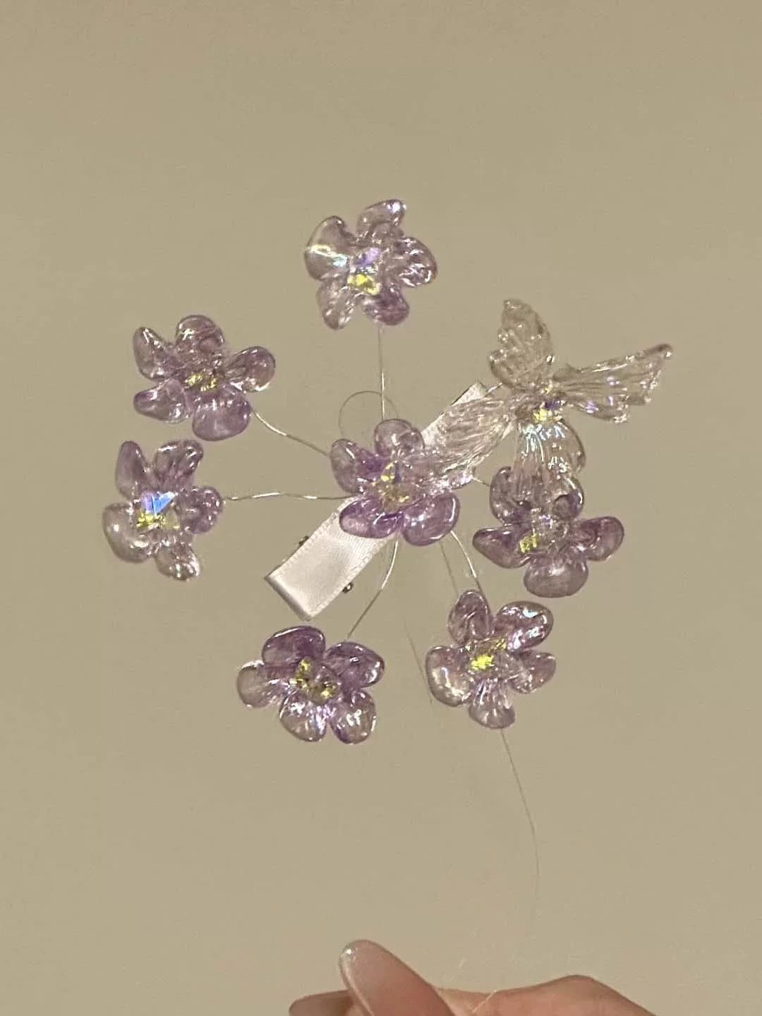 Purple small flower butterfly clip