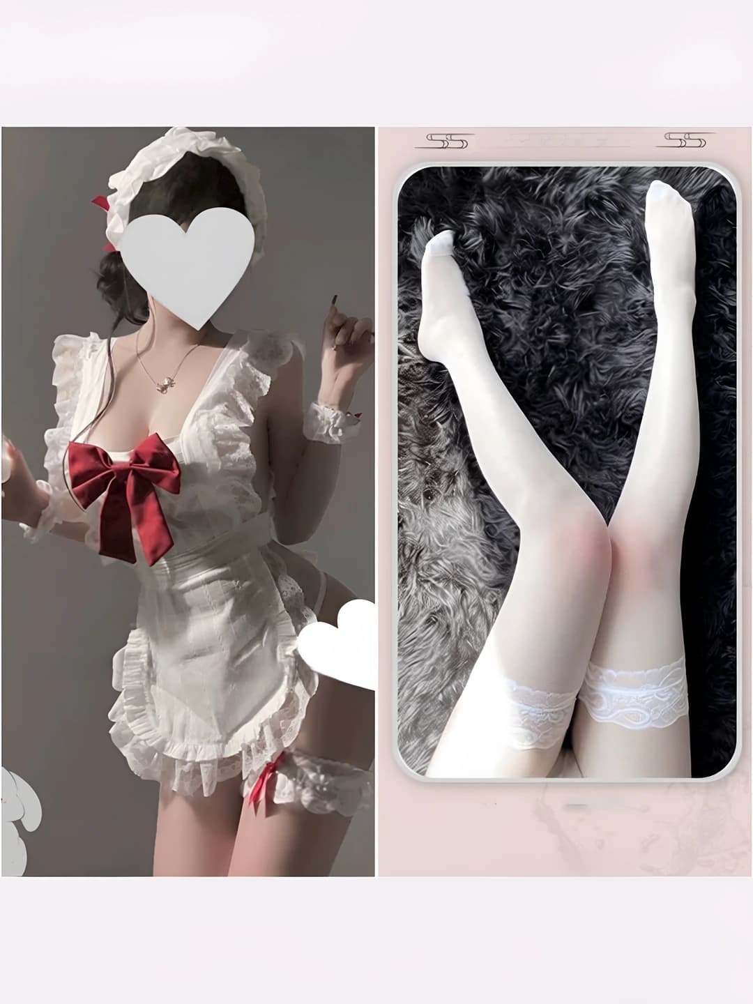 Charming maid - White + White lace tights