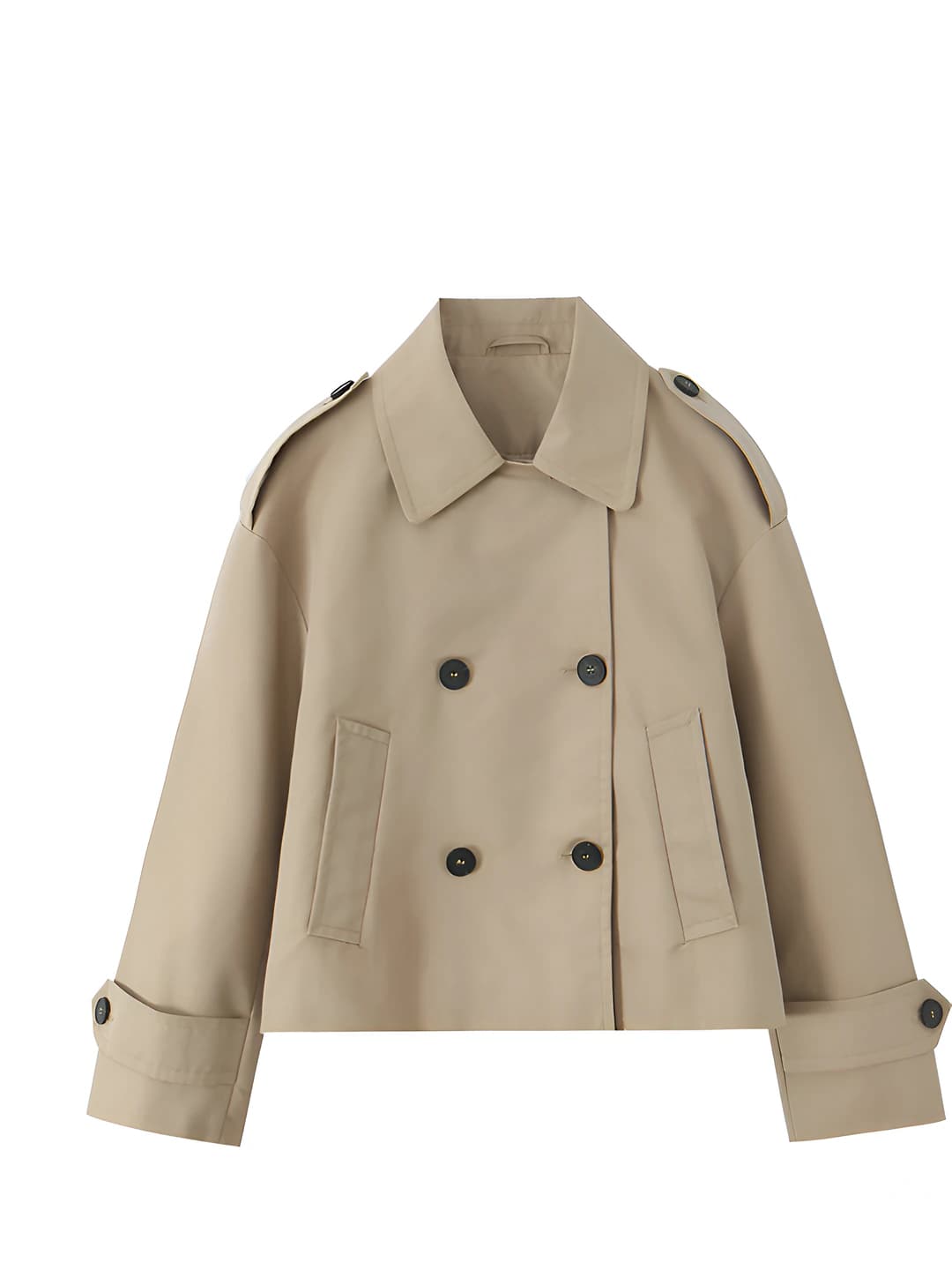 Women's short trench coat, lapel collar, long sleeve, double closure, loose fit, casual style