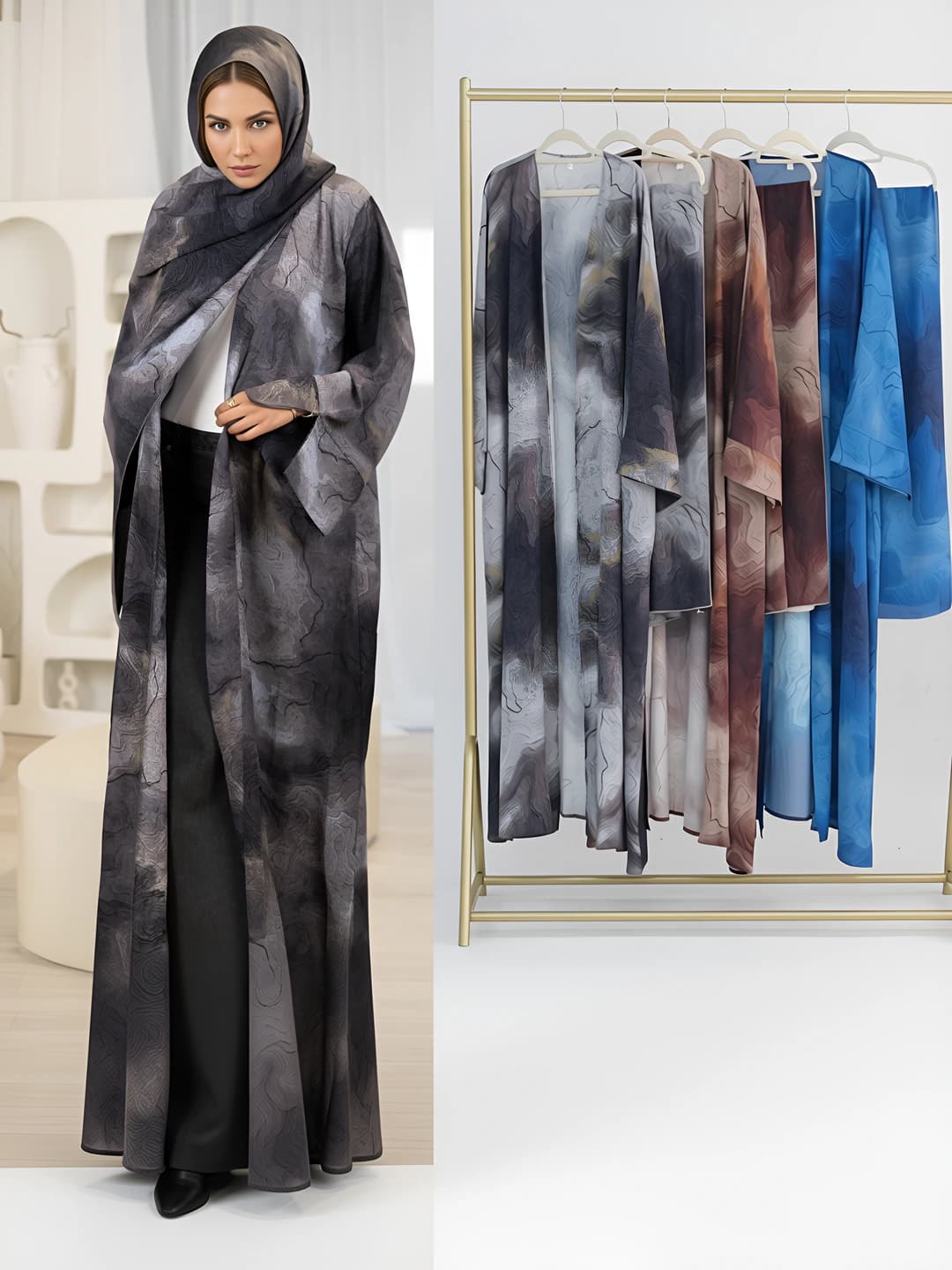 Women's Loriya two-piece printed cardigan and hijab set