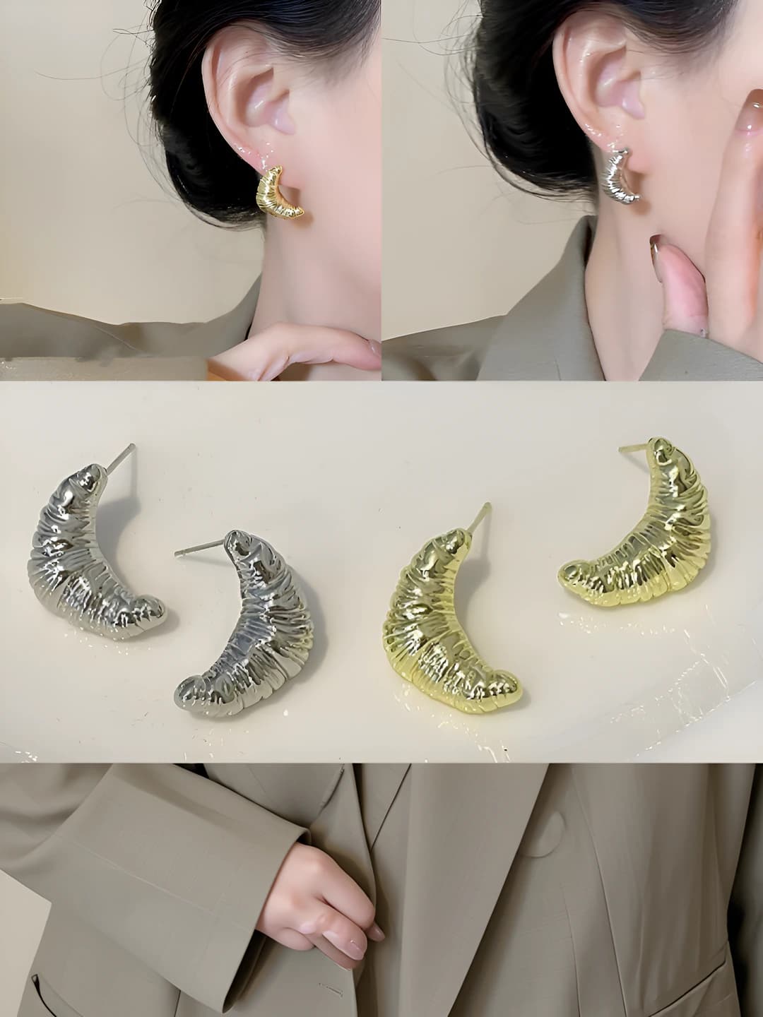 Women's metal horn-shaped stud earrings in ins style