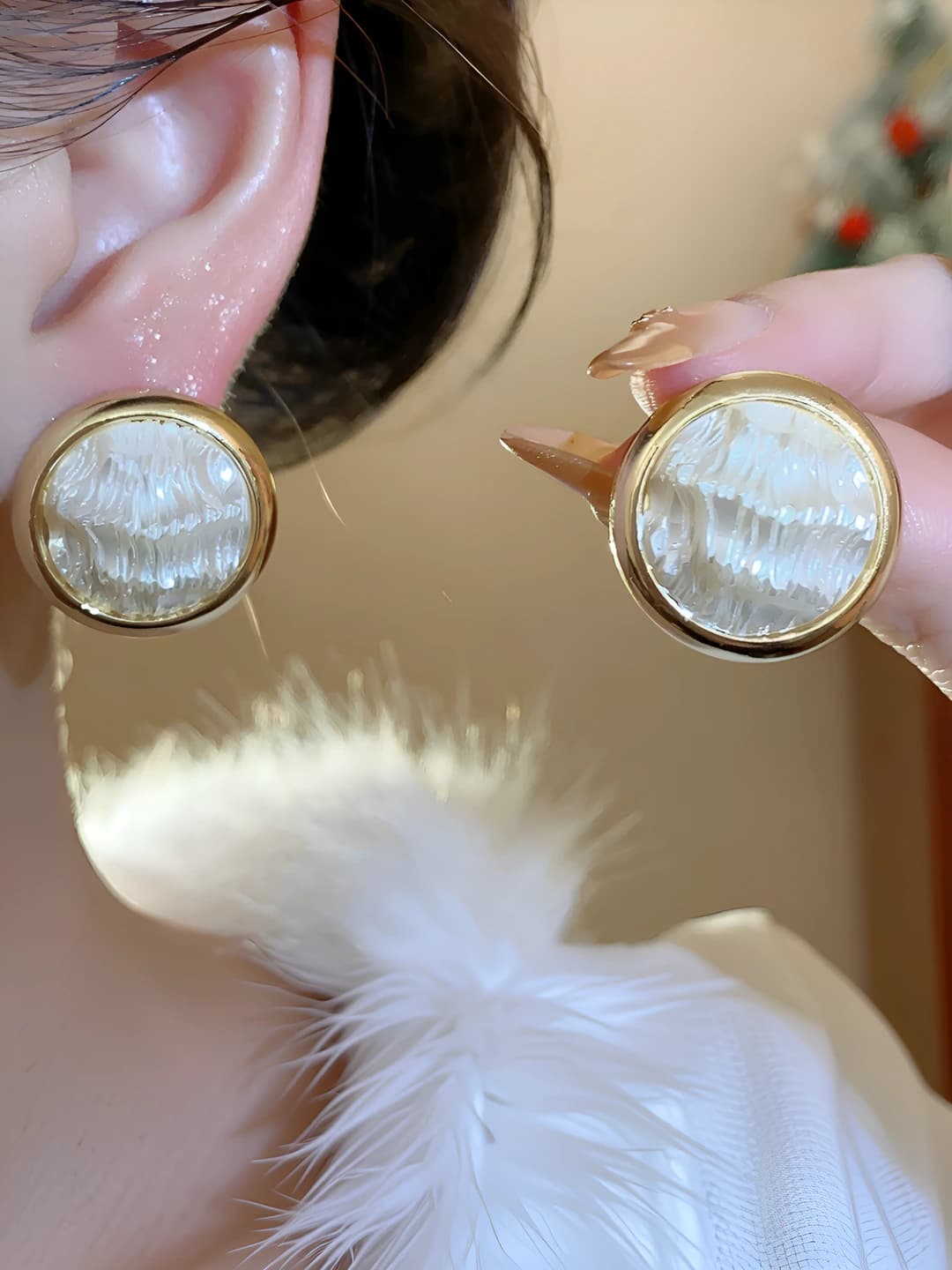 5# Silver pin - Gold - Beige - Round - Real gold