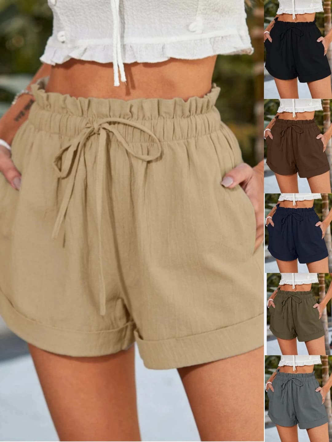 Women's 2026 casual straight cut stretch drawstring knee-length shorts
