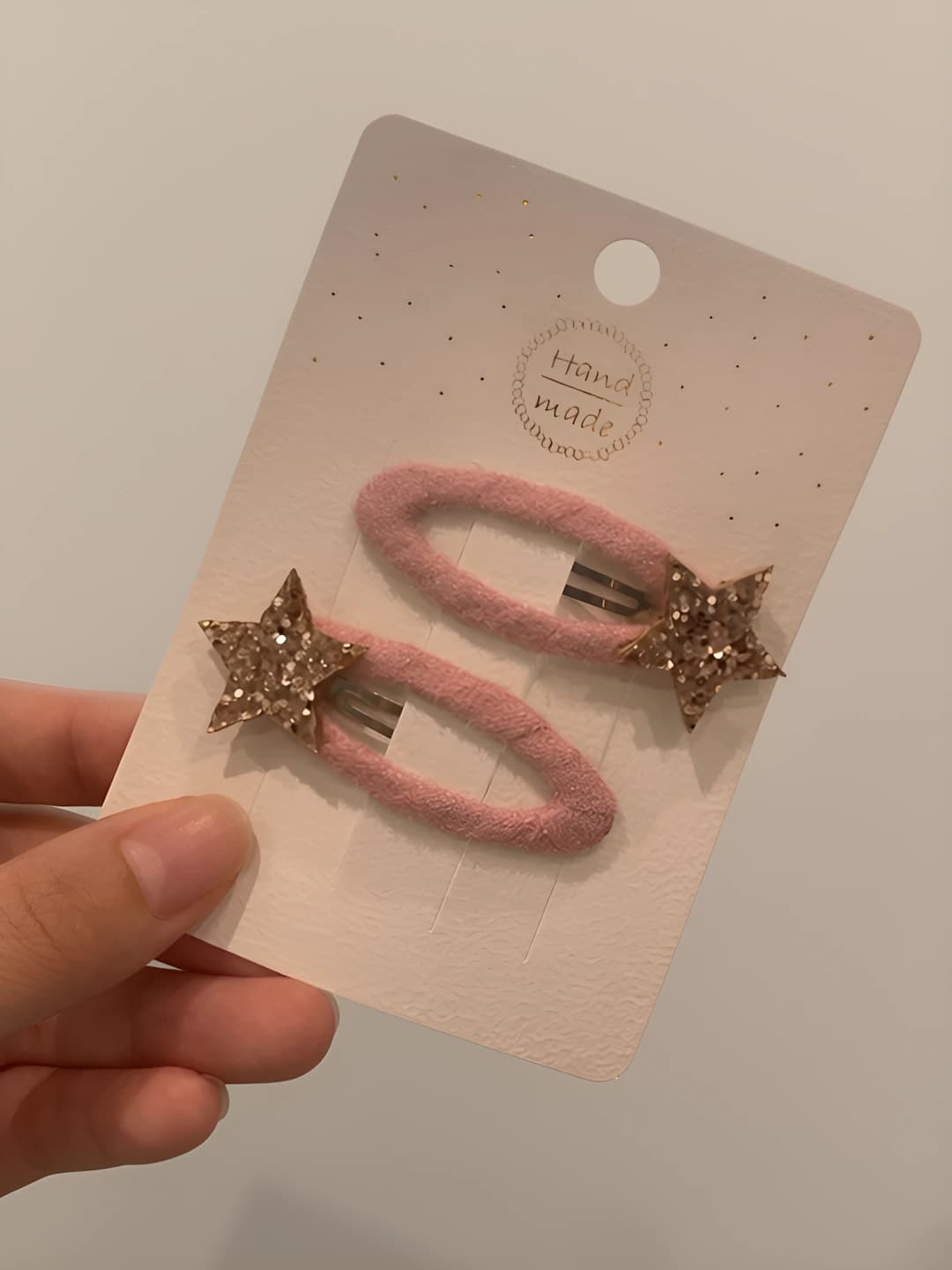 2# Pink star hair clip alloy + fabric base 5 cm