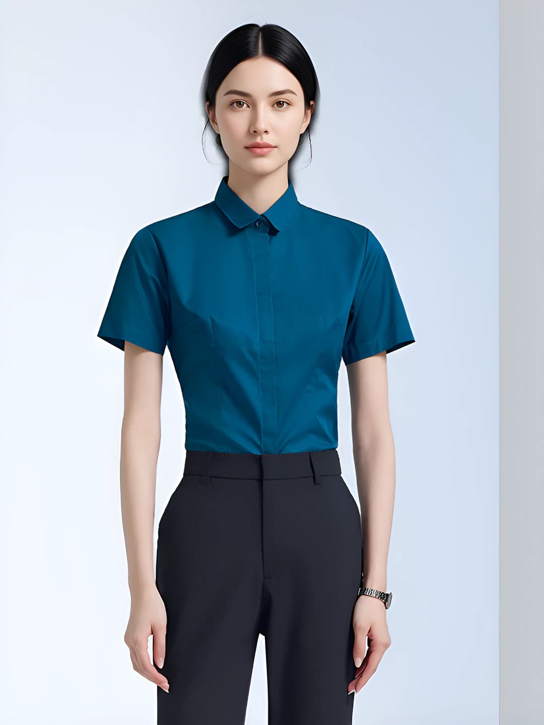 Women's dark green short-sleeve shirt