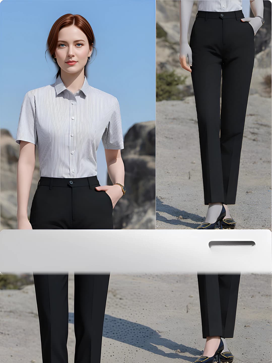 Women short-sleeve - Black striped + Black trousers