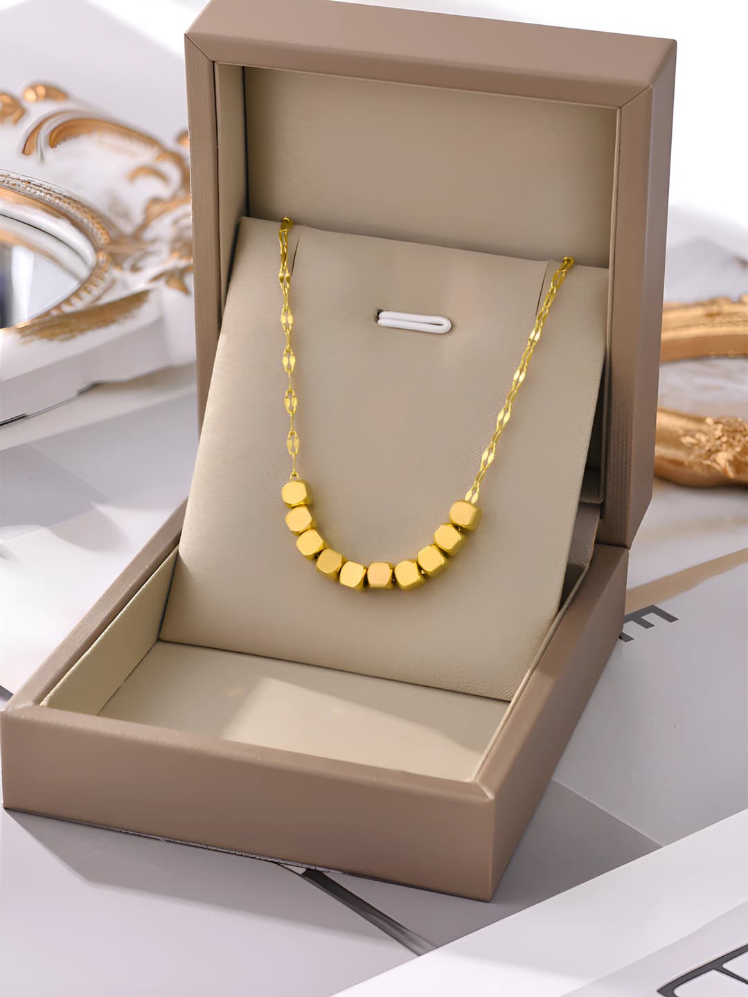 Women's jewelry with large square pendant on titanium steel chain