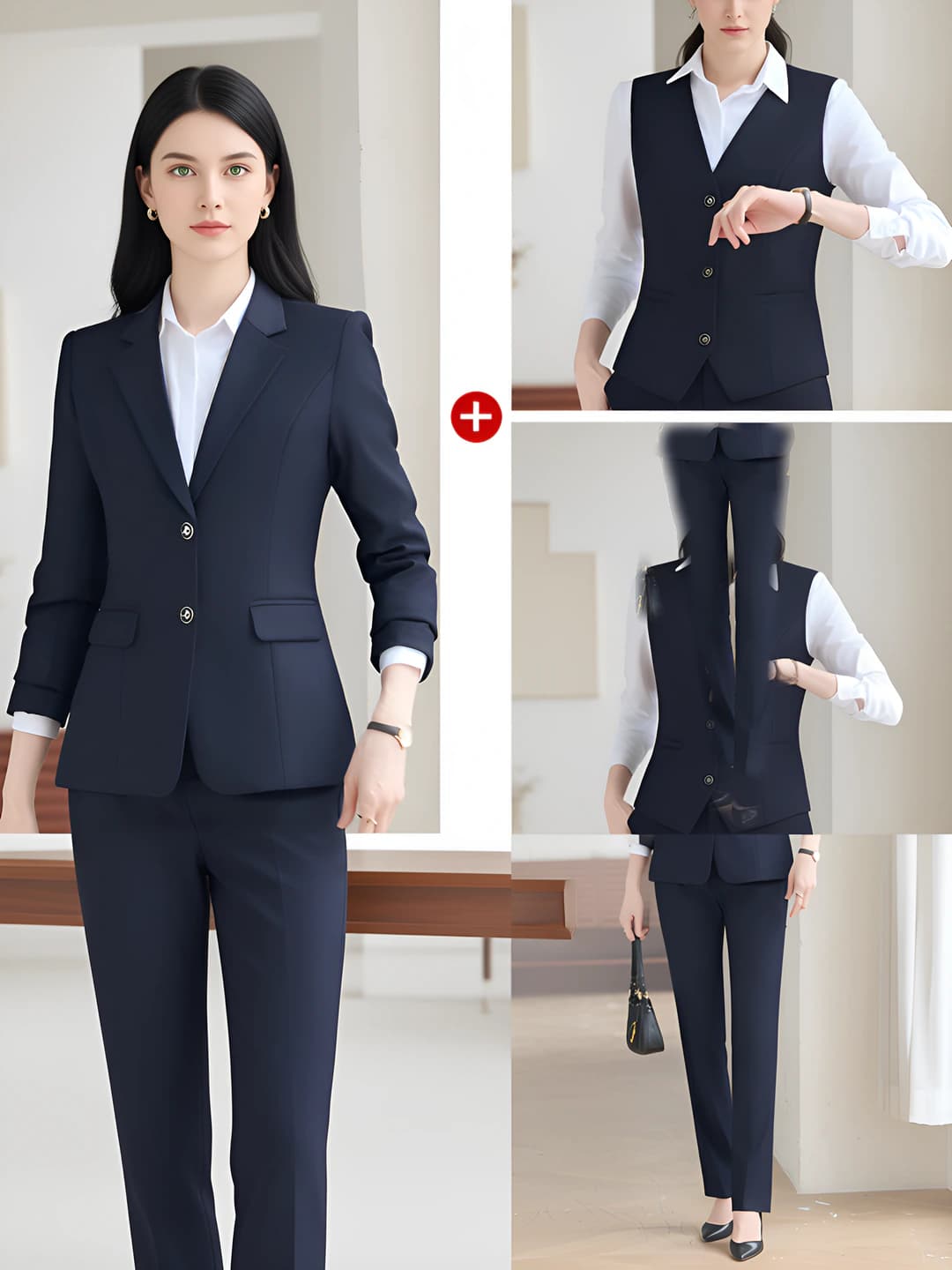 Ayol - To'q ko'k kostyum + gilet + shim