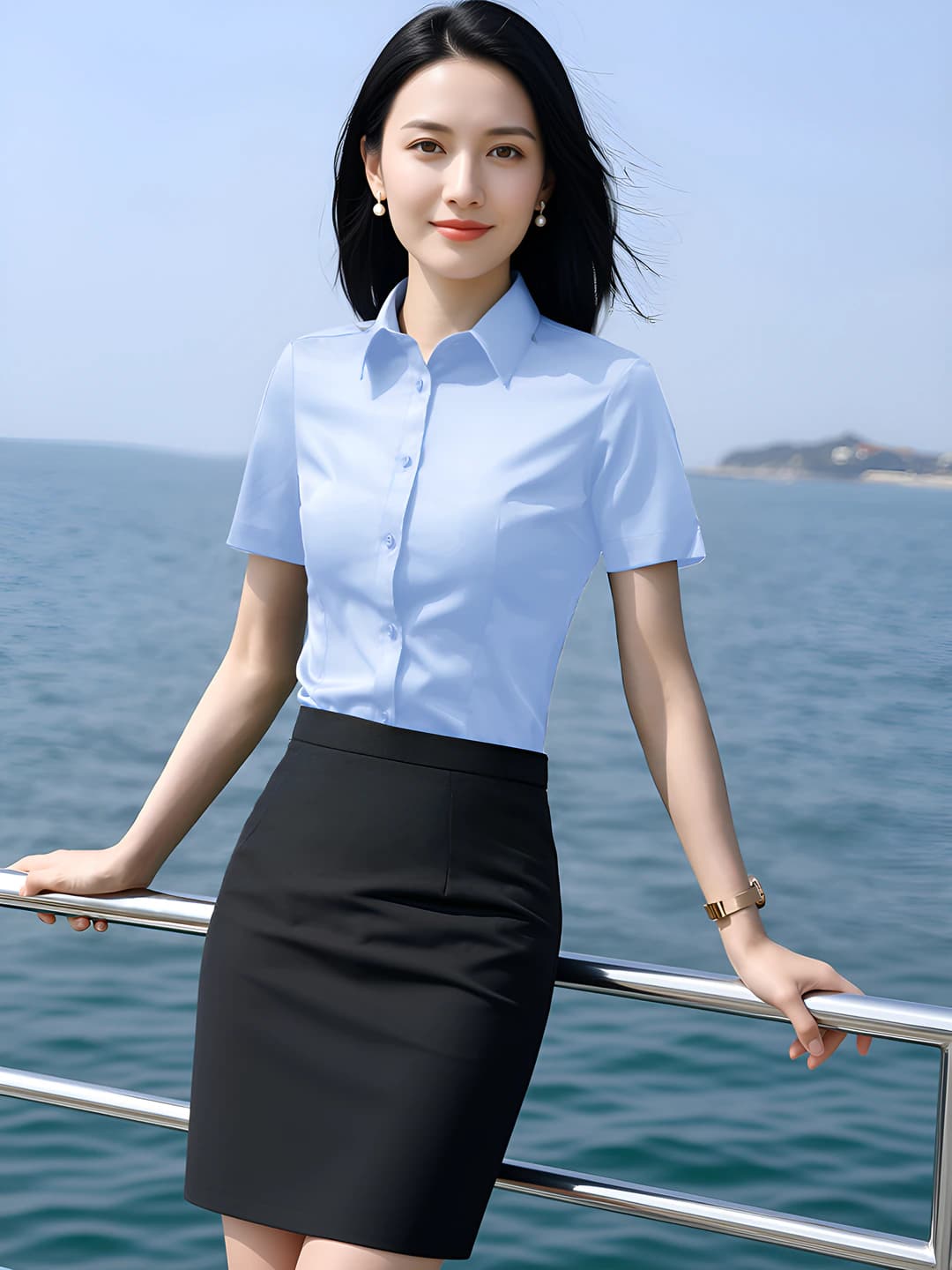Women's straight skirt 2026 summer, black, polyester, mini skirt, OL business style