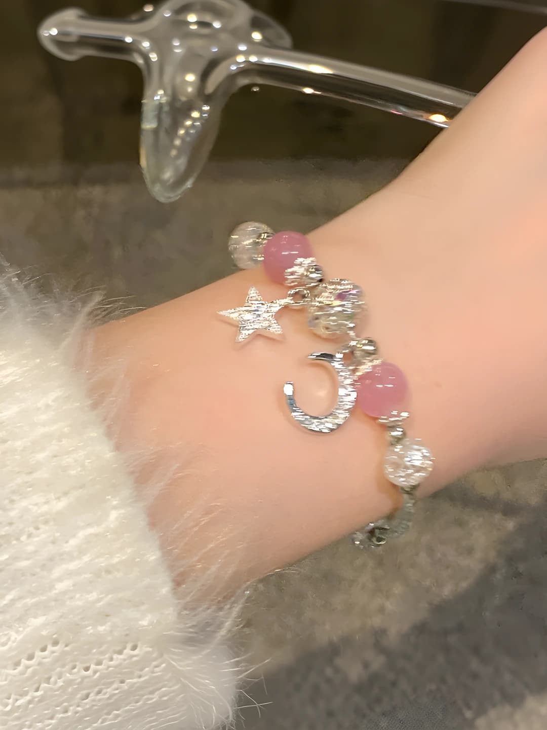 Star Moon Strawberry Quartz Bracelet