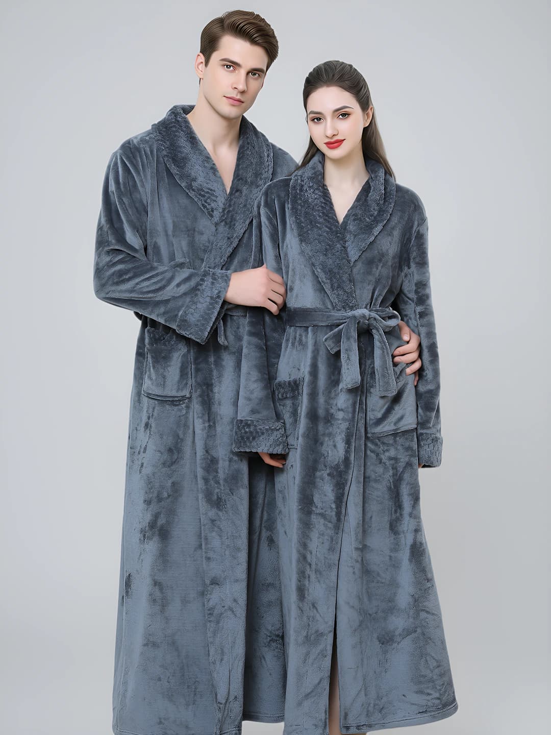 Winter flannel robe, thick coral fleece robe, loungewear for couples