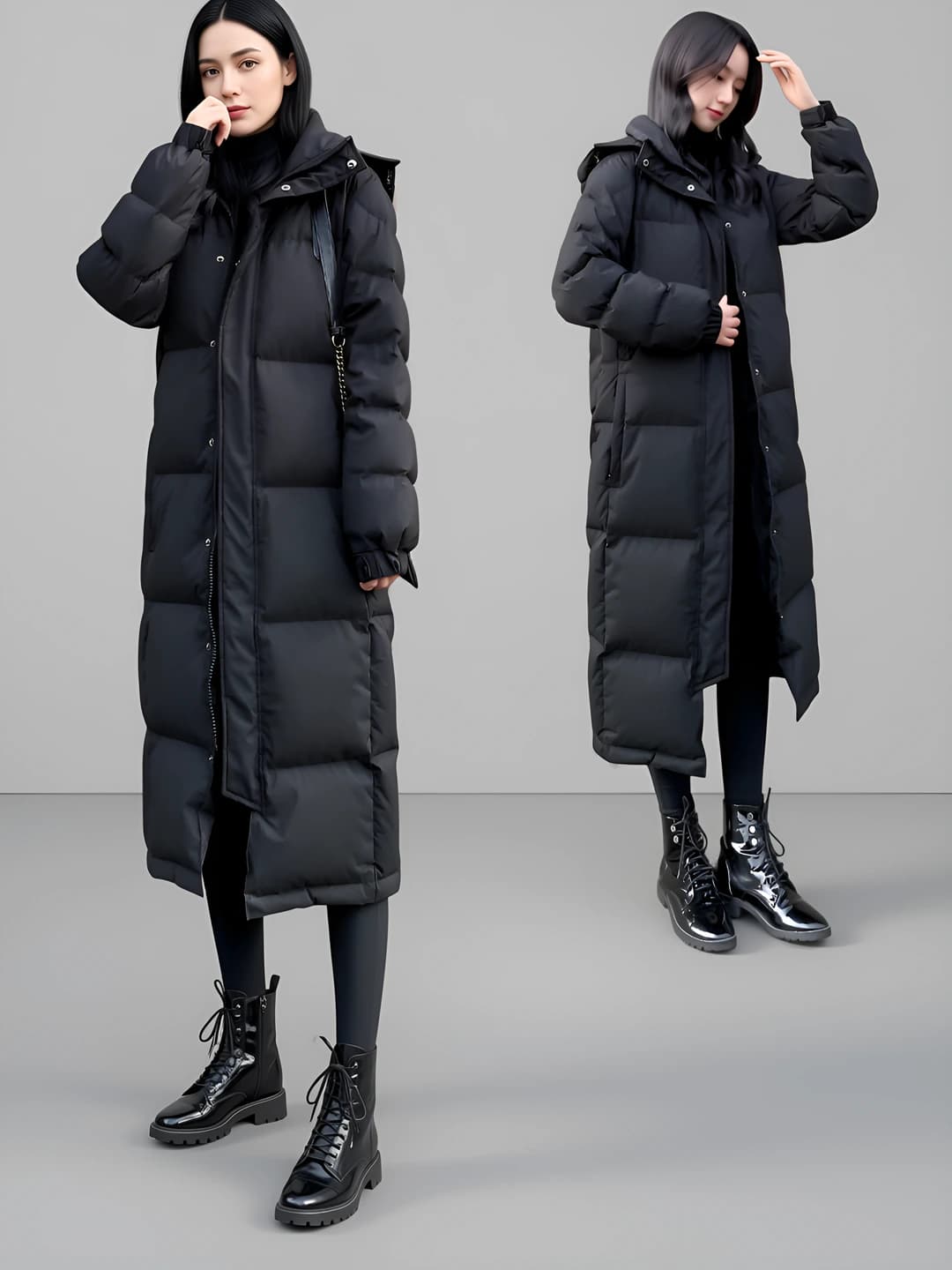 Ayollar uchun uzun puxli kurtka, sintetik pux to'ldirgich, polyester, bo'sh (oversize) kesim, fermuar, qalinlashtirilgan, bir rangli, katta o'lcham