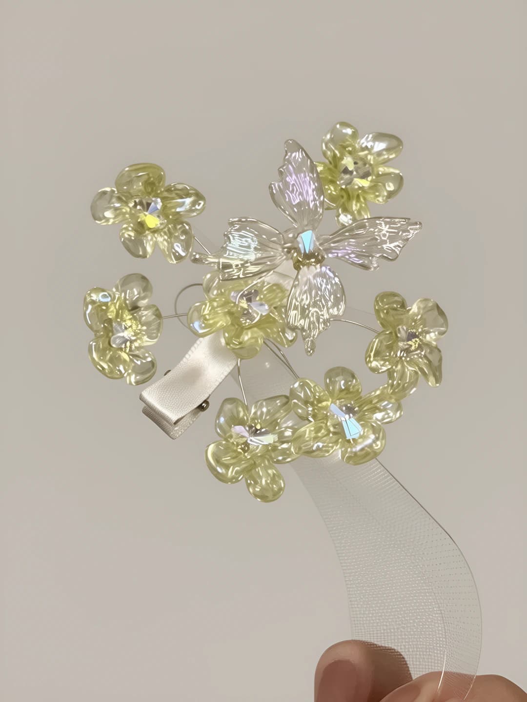 Green small flower butterfly clip
