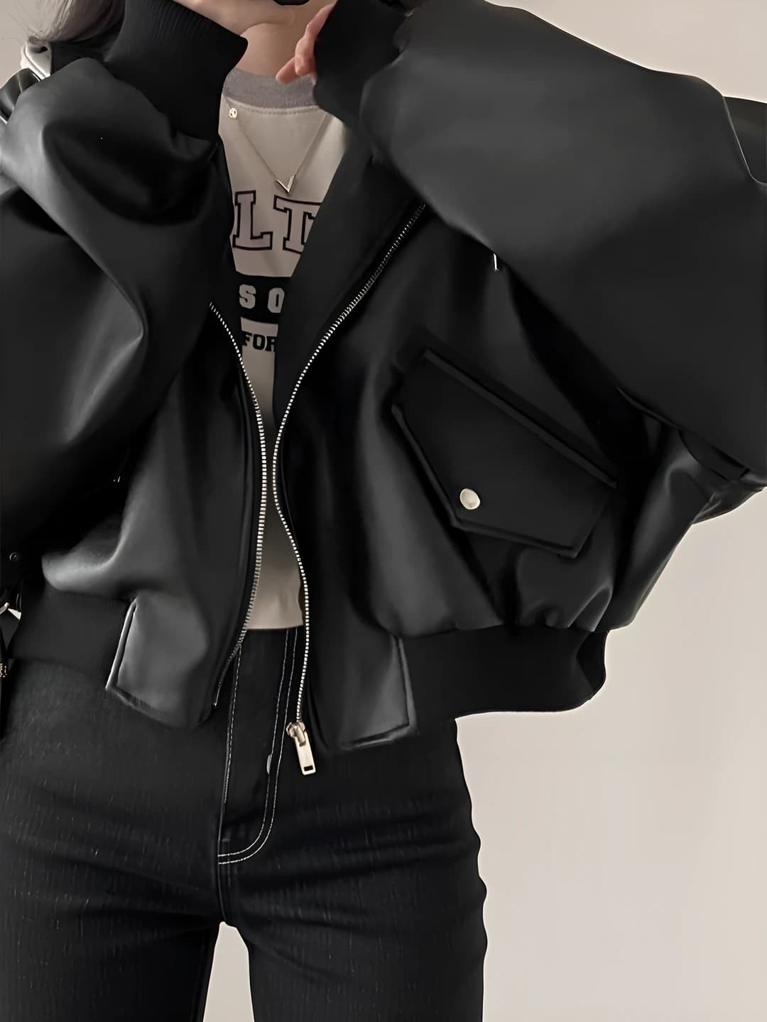 Women's black leather jacket sleeveless for 2026 spring