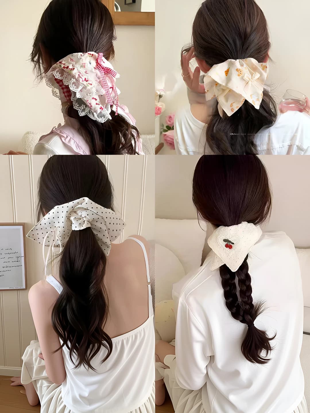 Women's stretch fabric scrunchie hair tie in Korean style