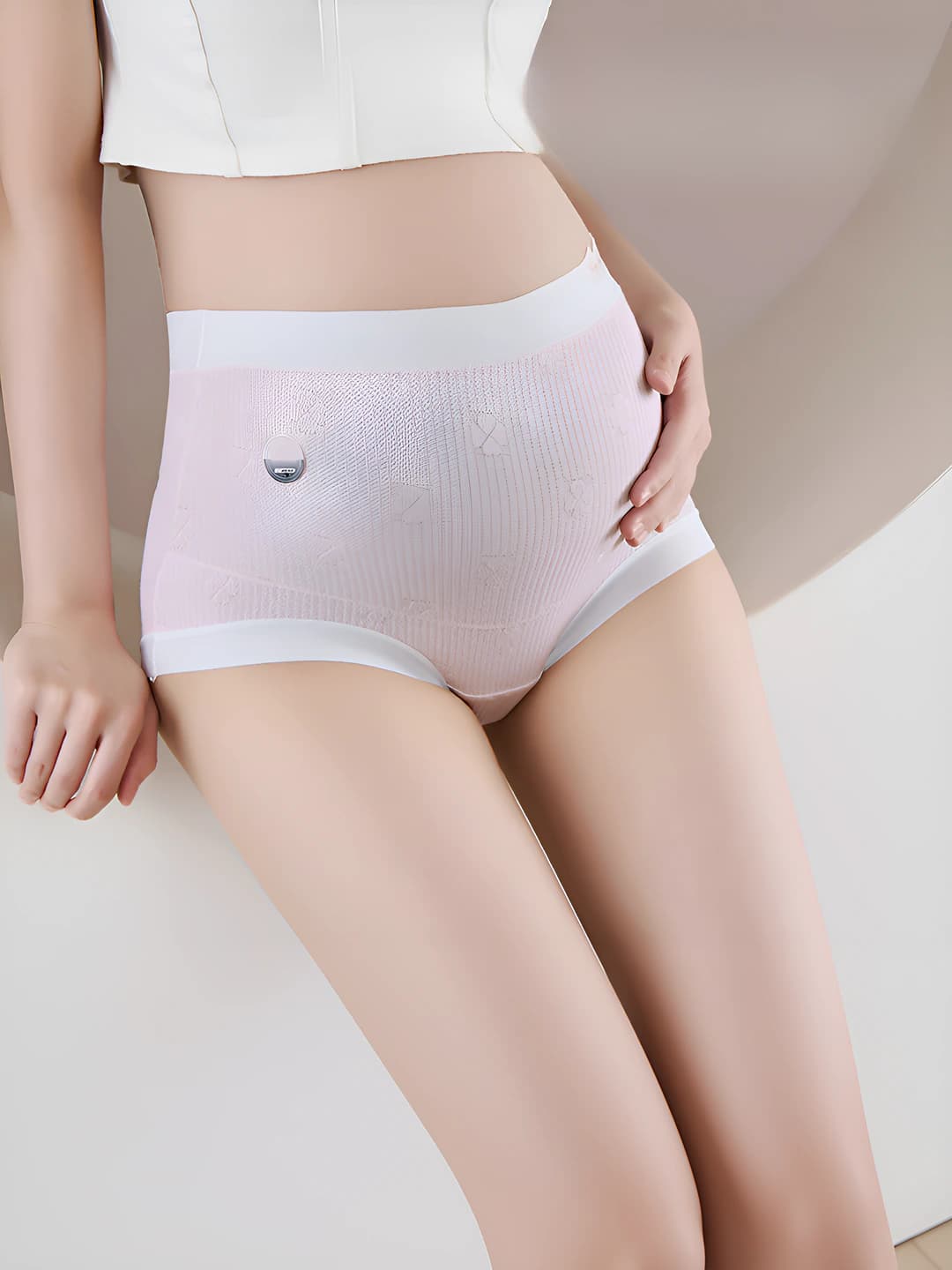 Women's high waist seamless breathable hip-lifting maternity briefs, solid colour, 95% cotton, plus size, all-season, belly support