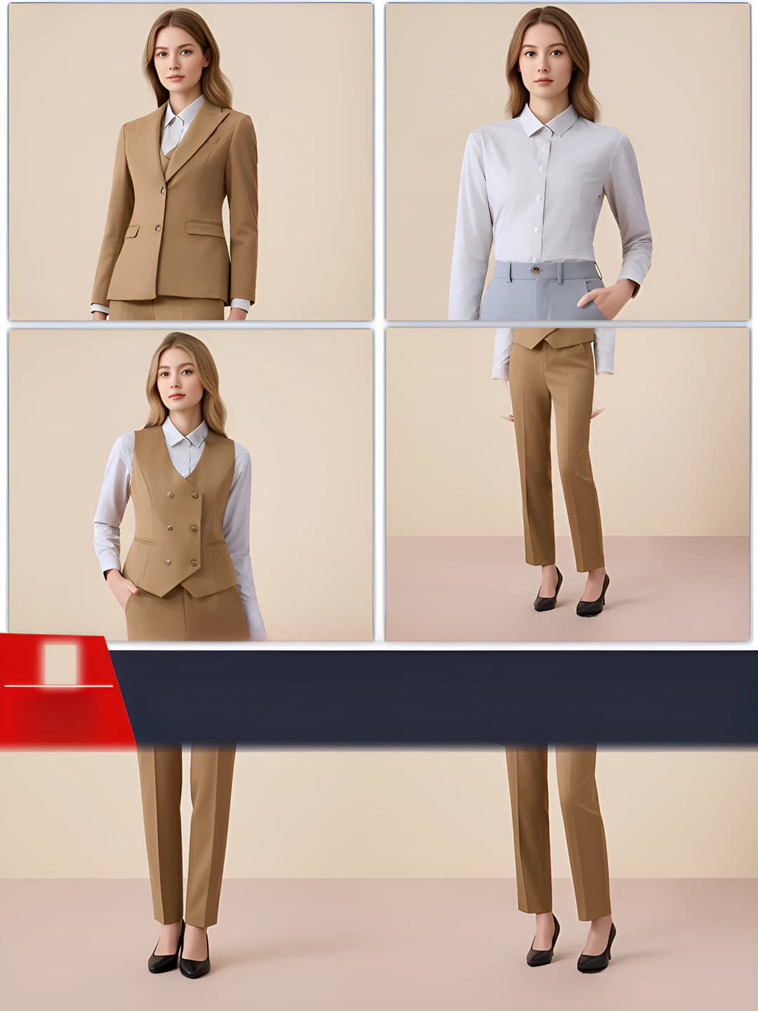 Khaki suit + vest + shirt + trousers