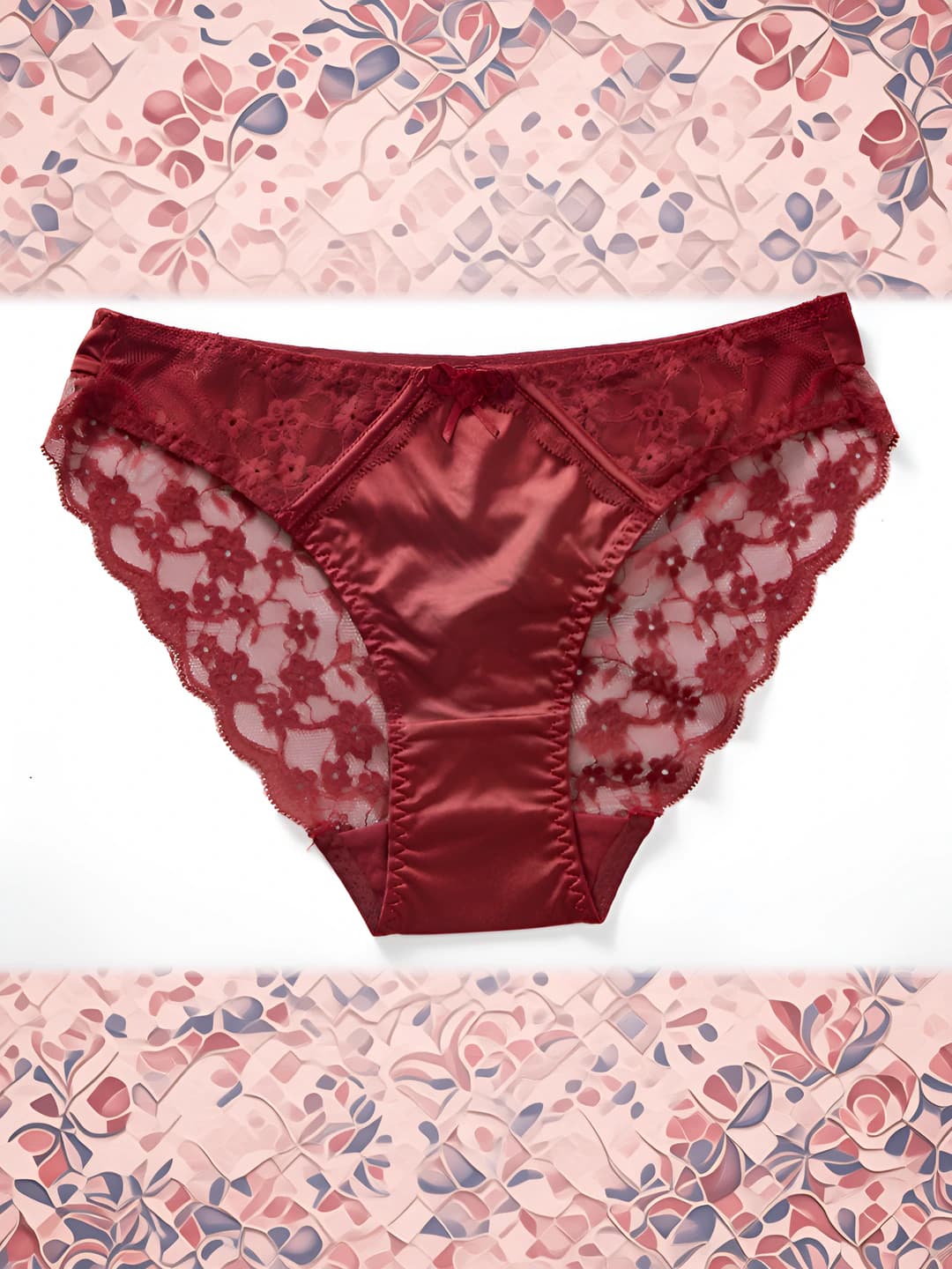 Women's red lace underwear set, thin cotton, smooth surface, minimizes large bust, anti-sagging bra