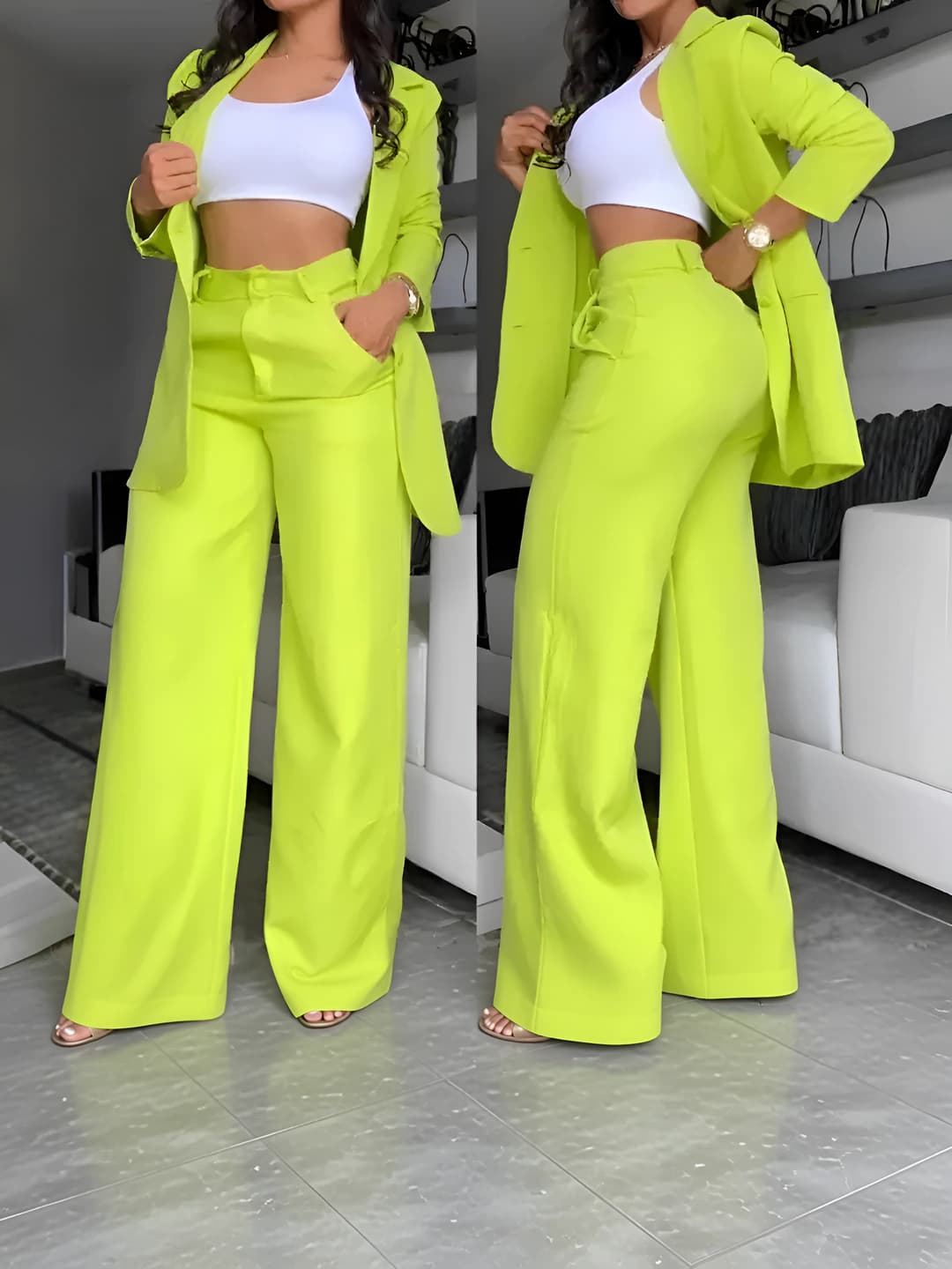 Women's autumn suit set with trousers, solid colour, long sleeve, trousers, 90%-95% polyester