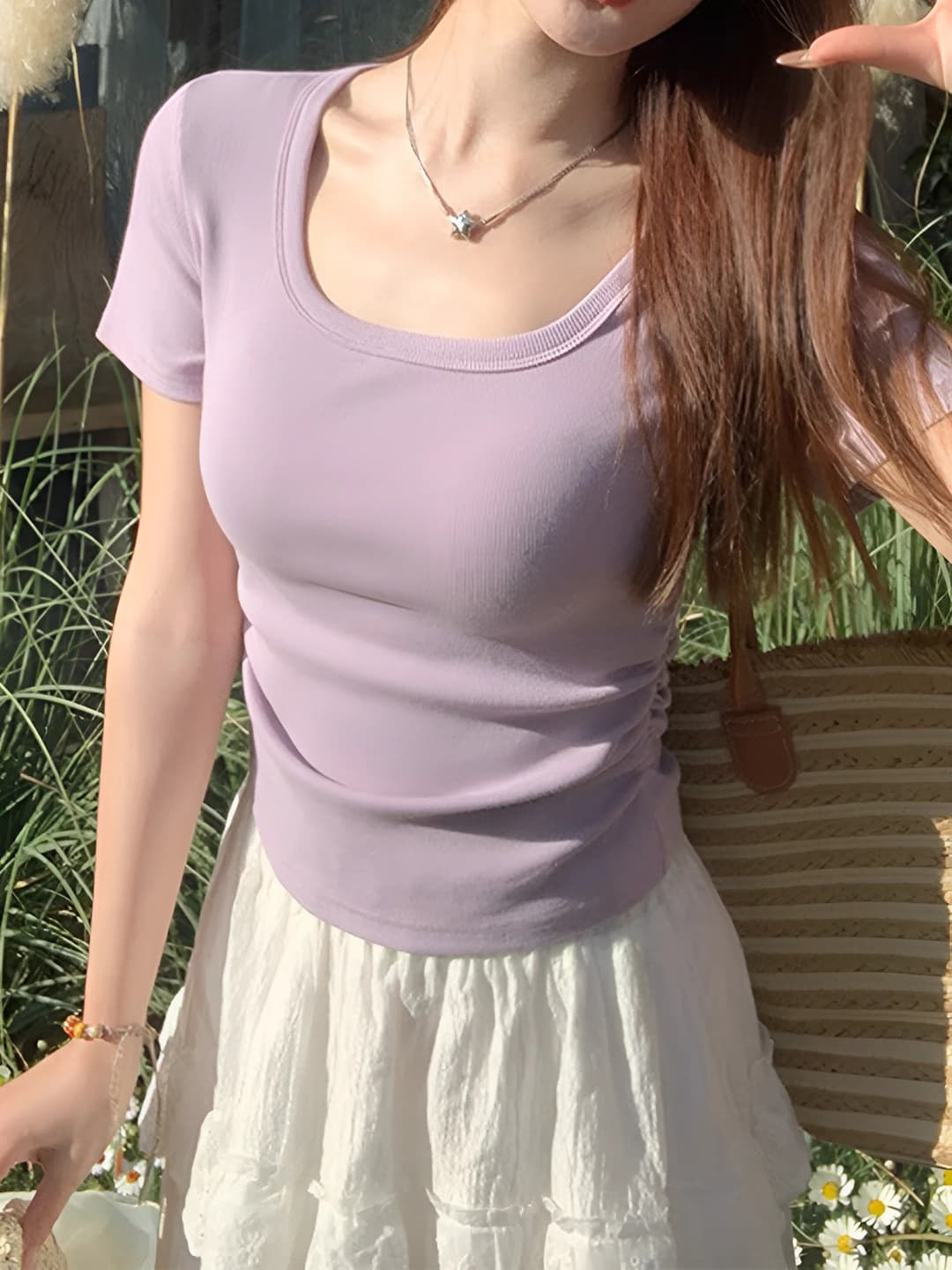 Women's short sleeve t-shirt for summer, crew neck, slim fit, solid colour, 2026