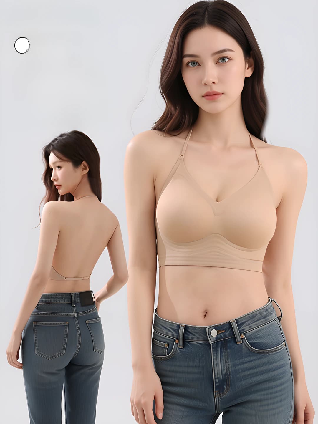 Women's 2026 summer ice-silk fabric bra, U-shape, thin straps, push-up, open back, seamless, invisible, halter, anti-exposure