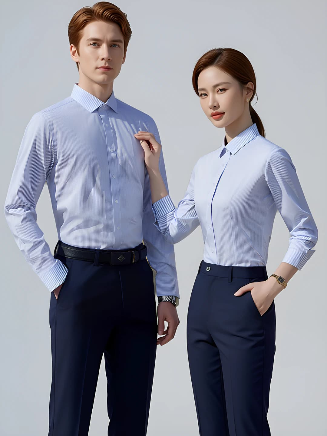 Women's striped long sleeve shirt, slim fit, embroidered, basic style, business casual blouse