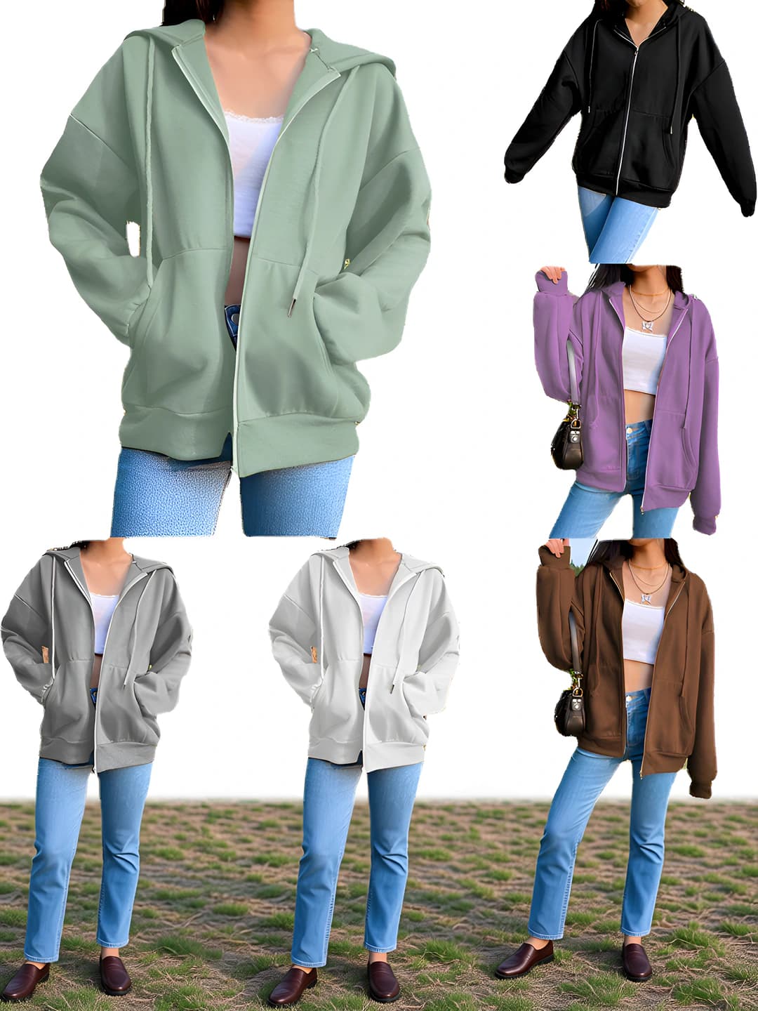 Ayollar uchun issiq astarli, fermuarli, bir rangli, bo'sh (oversize) sport svitshot