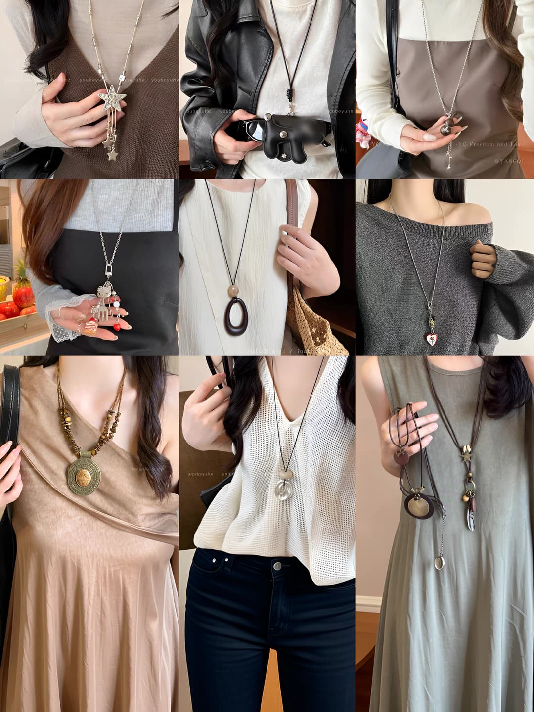 Женская удлинённая асимметричная цепь в корейском стиле с геометрическим дизайном