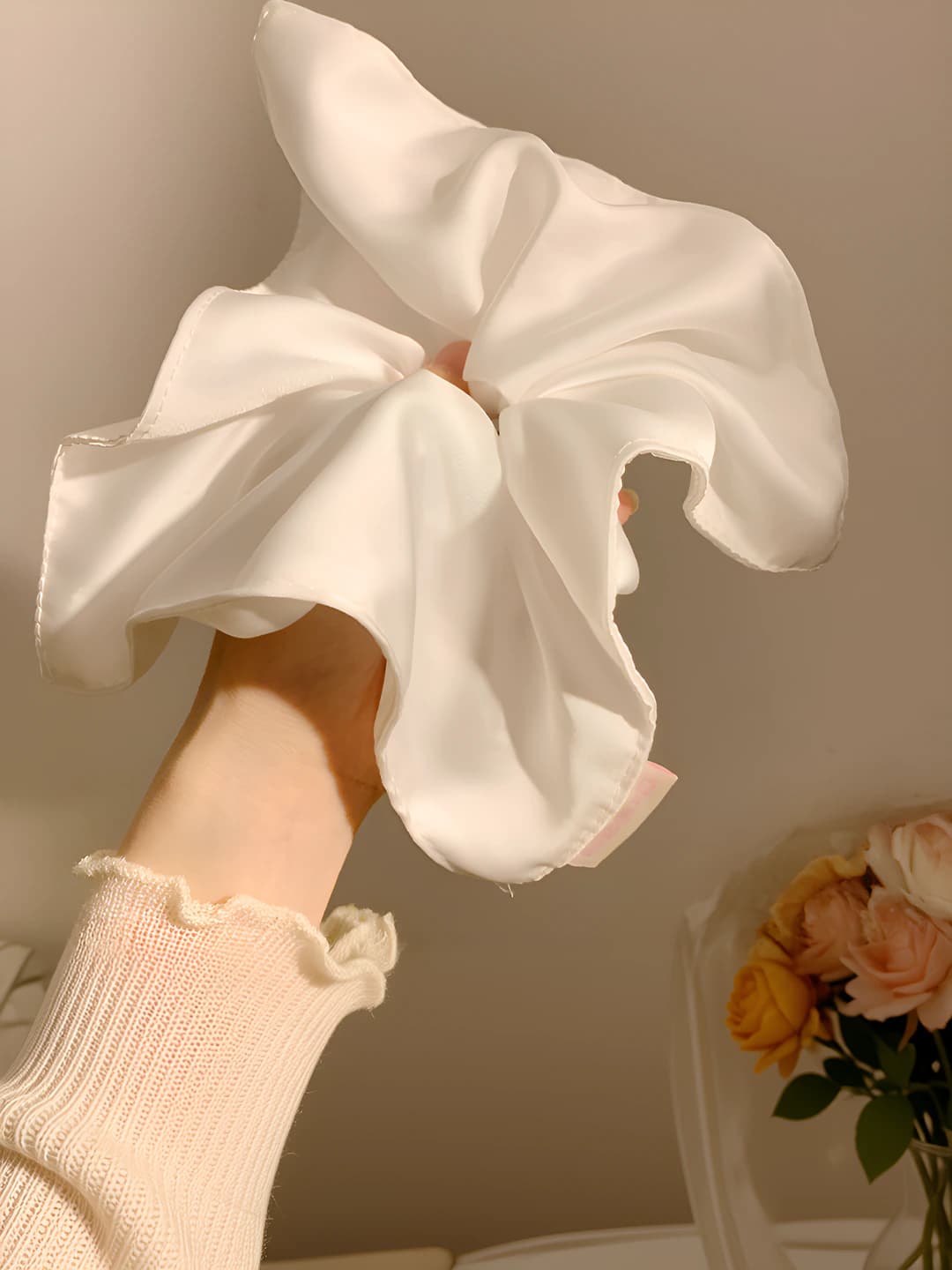White satin square scrunchie