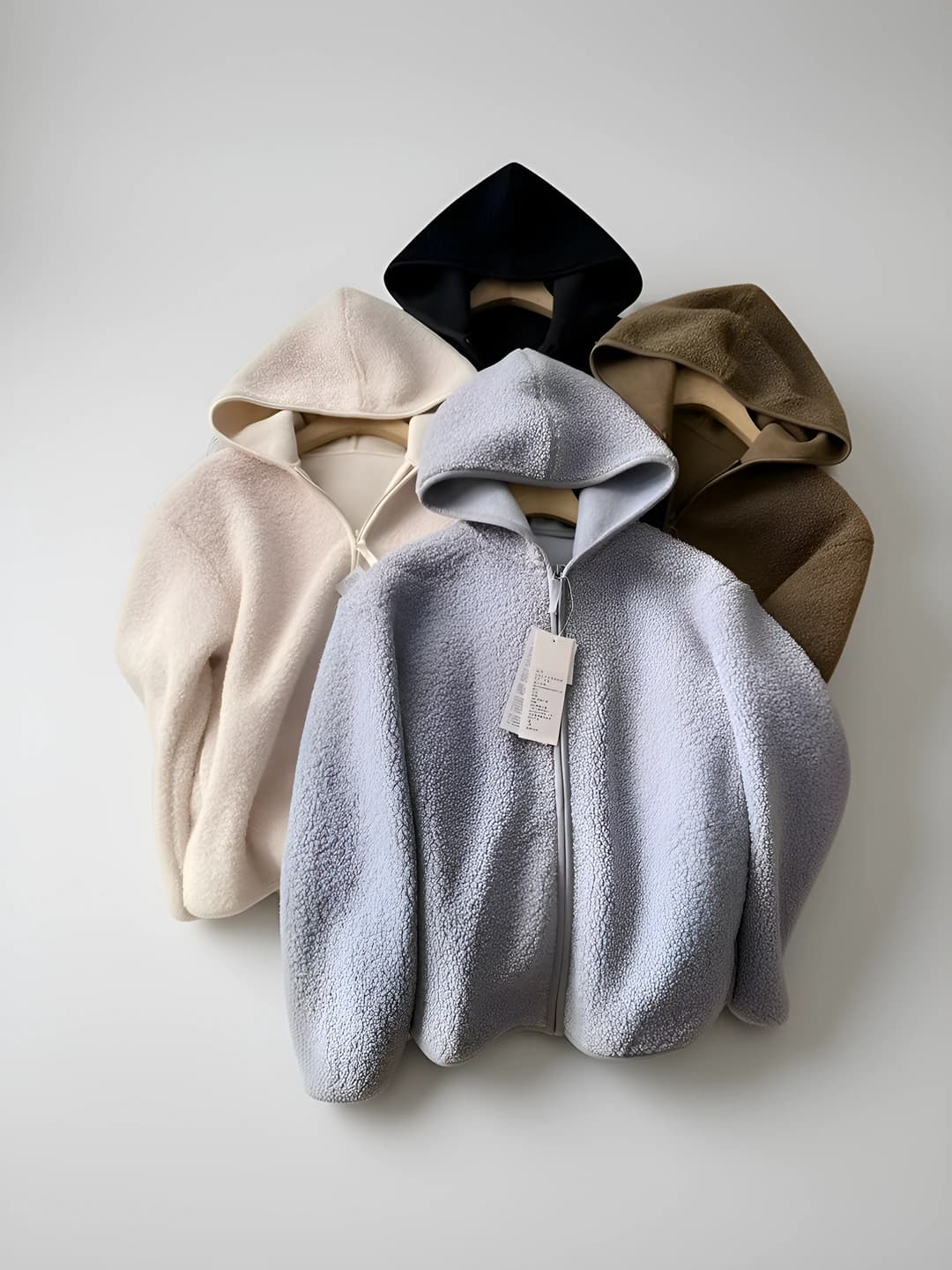 Women's warm polar fleece hooded zip jacket, loose fit, long sleeve, autumn-winter