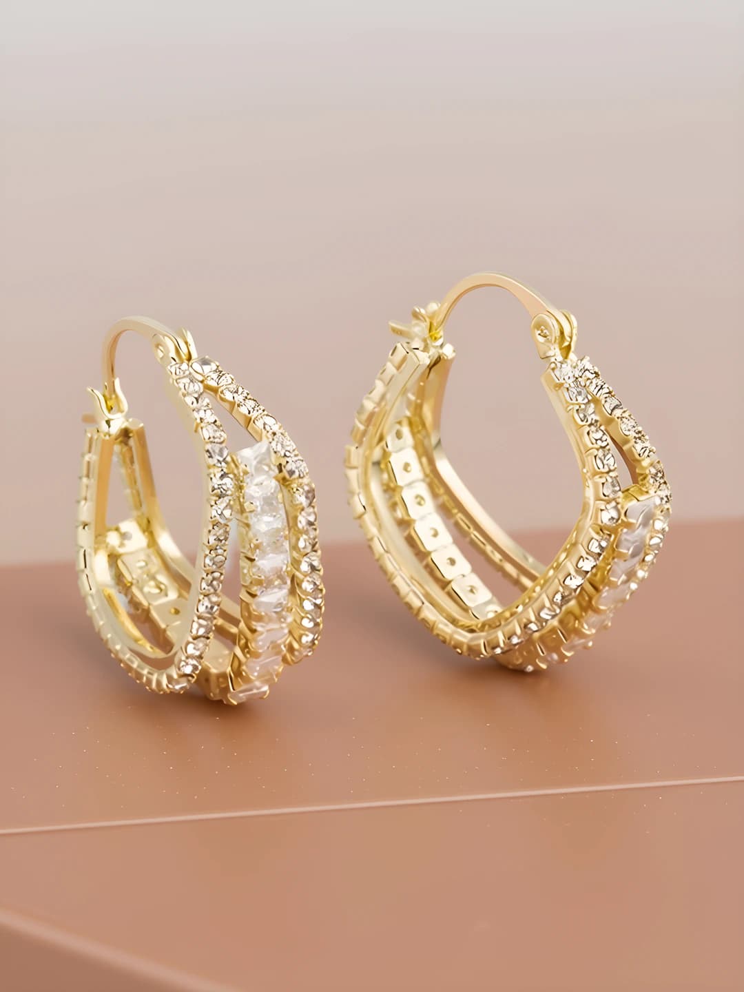 Women's square zircon hoop earrings, six-pointed star design element, for enthusiasts