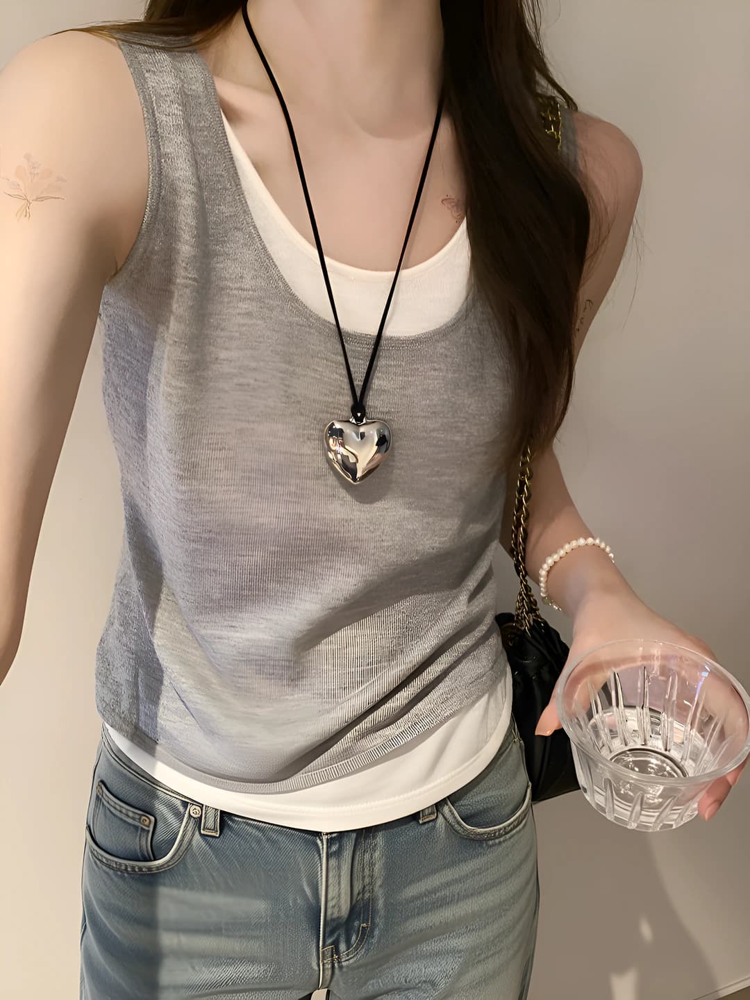 Women's summer tank top, loose fit, solid colour, 65% cotton, 35% polyester, cropped, casual style