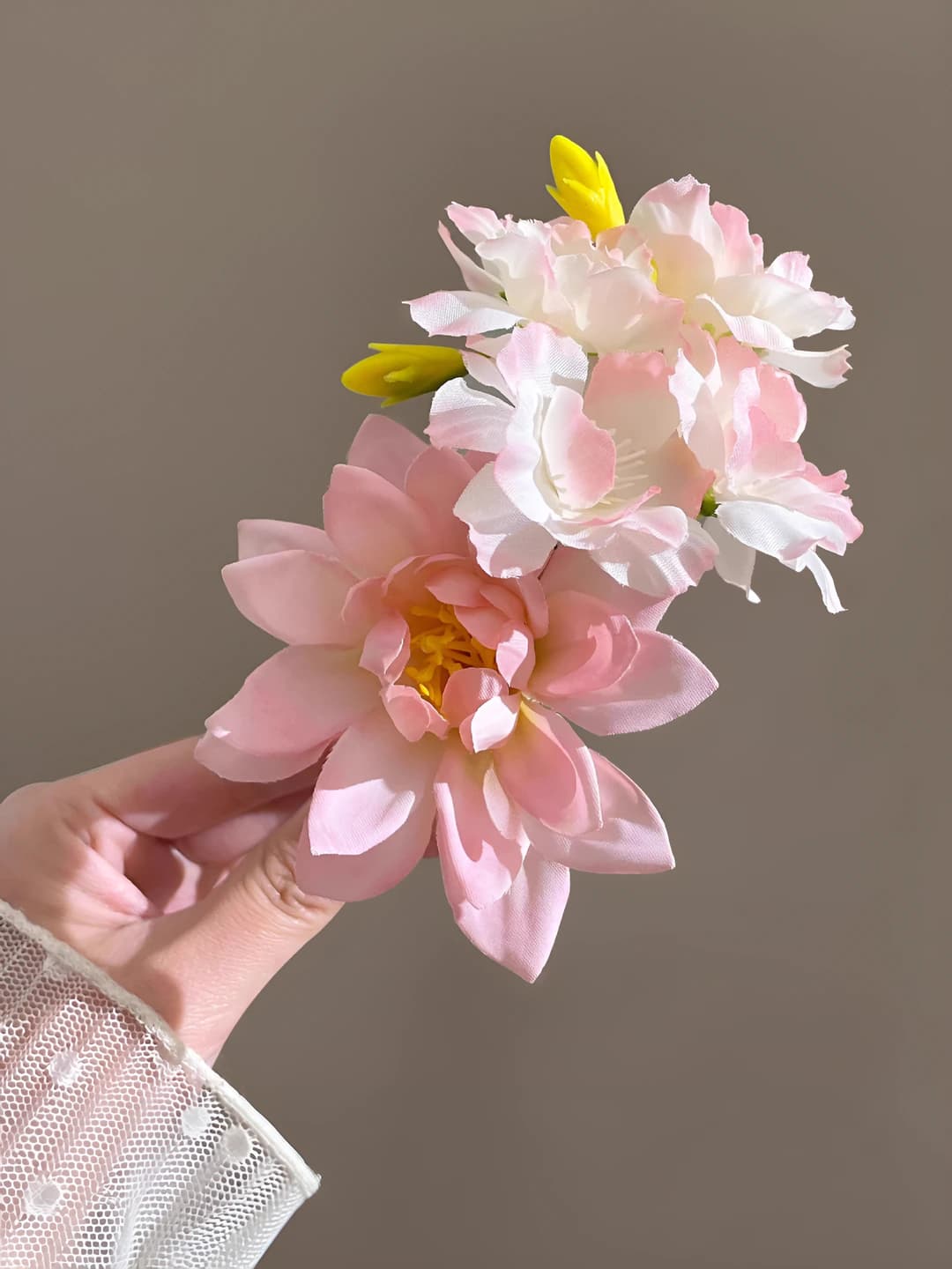 Pink begonia hair clip