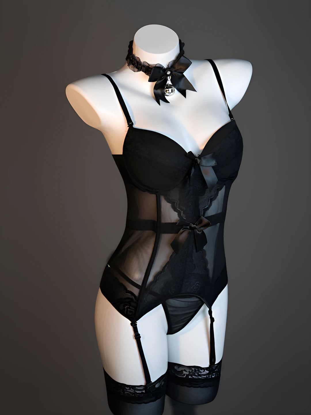 Black [Top+T-pants+Bell choker+Black knee socks]