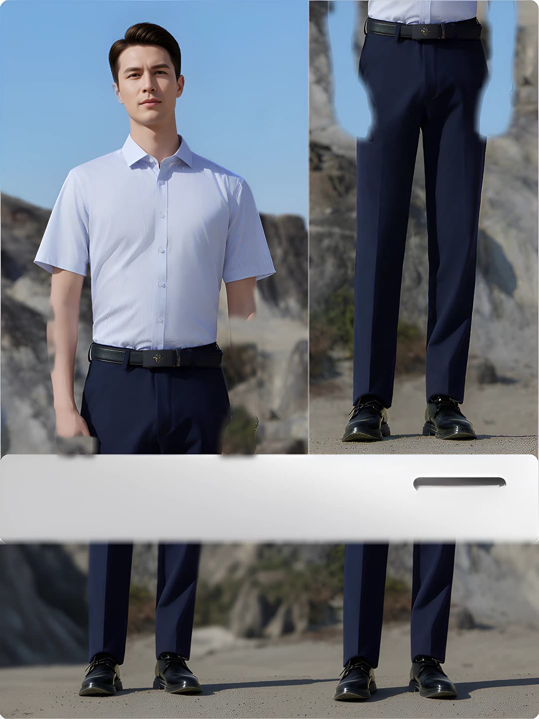 Men short-sleeve - Blue striped + Navy trousers