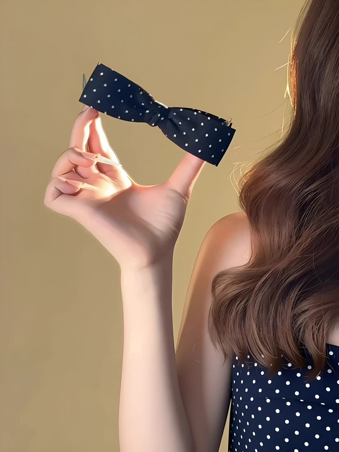 2# Black polka dot banana clip - 10 cm
