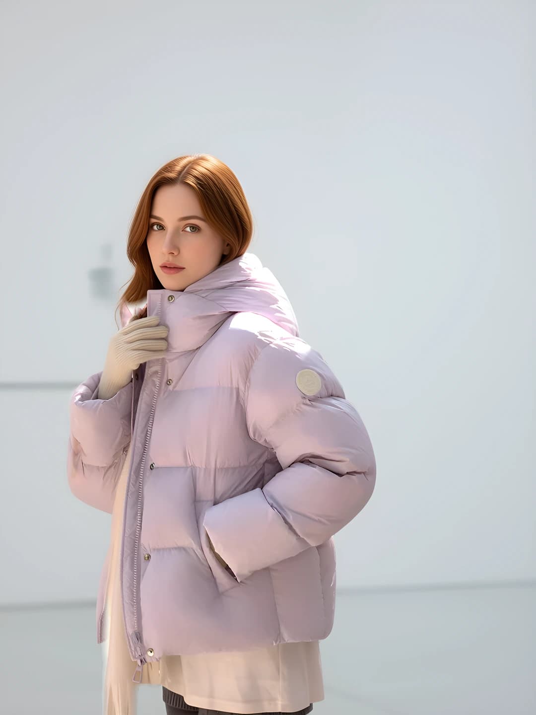 Women's winter cropped padded jacket with down-alternative fill, zip closure, solid colour, thick, casual style