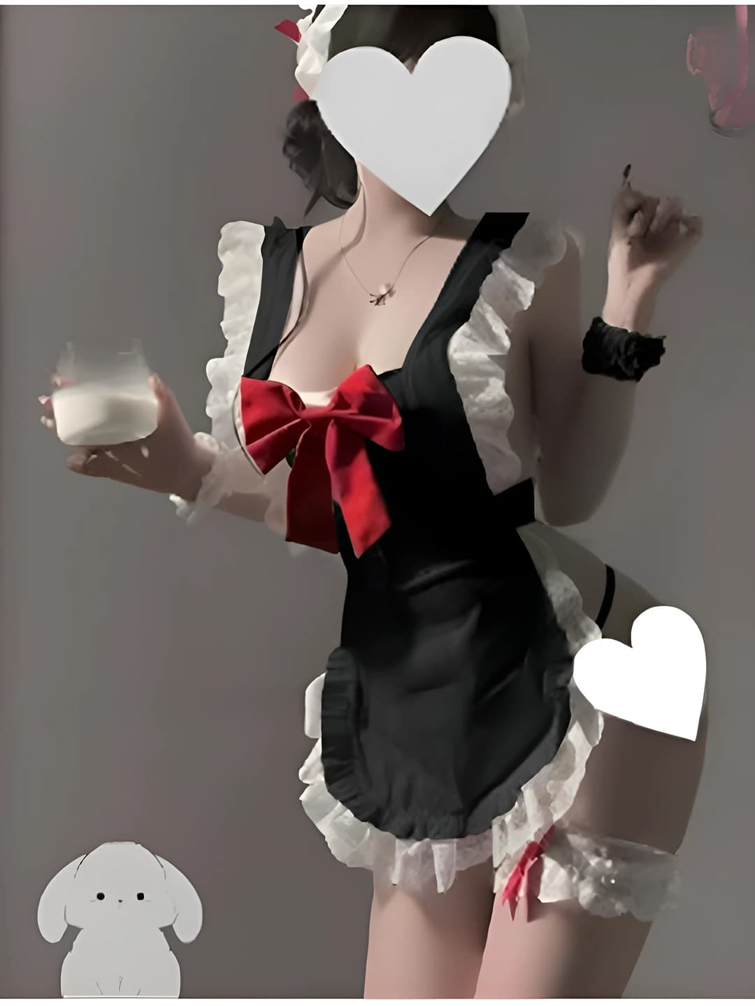 Charming maid - Black [headpiece + apron + bracelet + leg garter + T-briefs]
