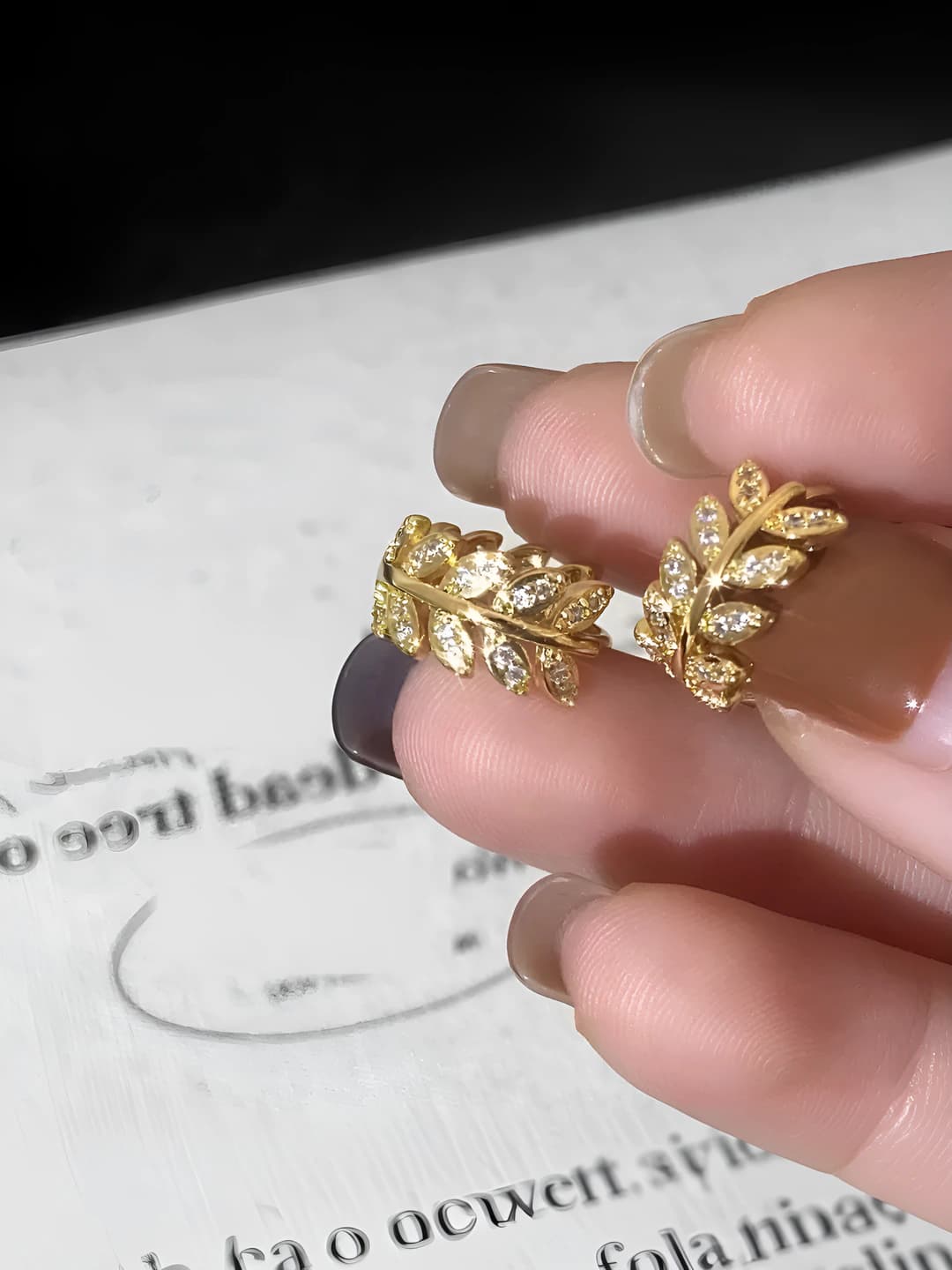 Gold, leaf zircon hoops