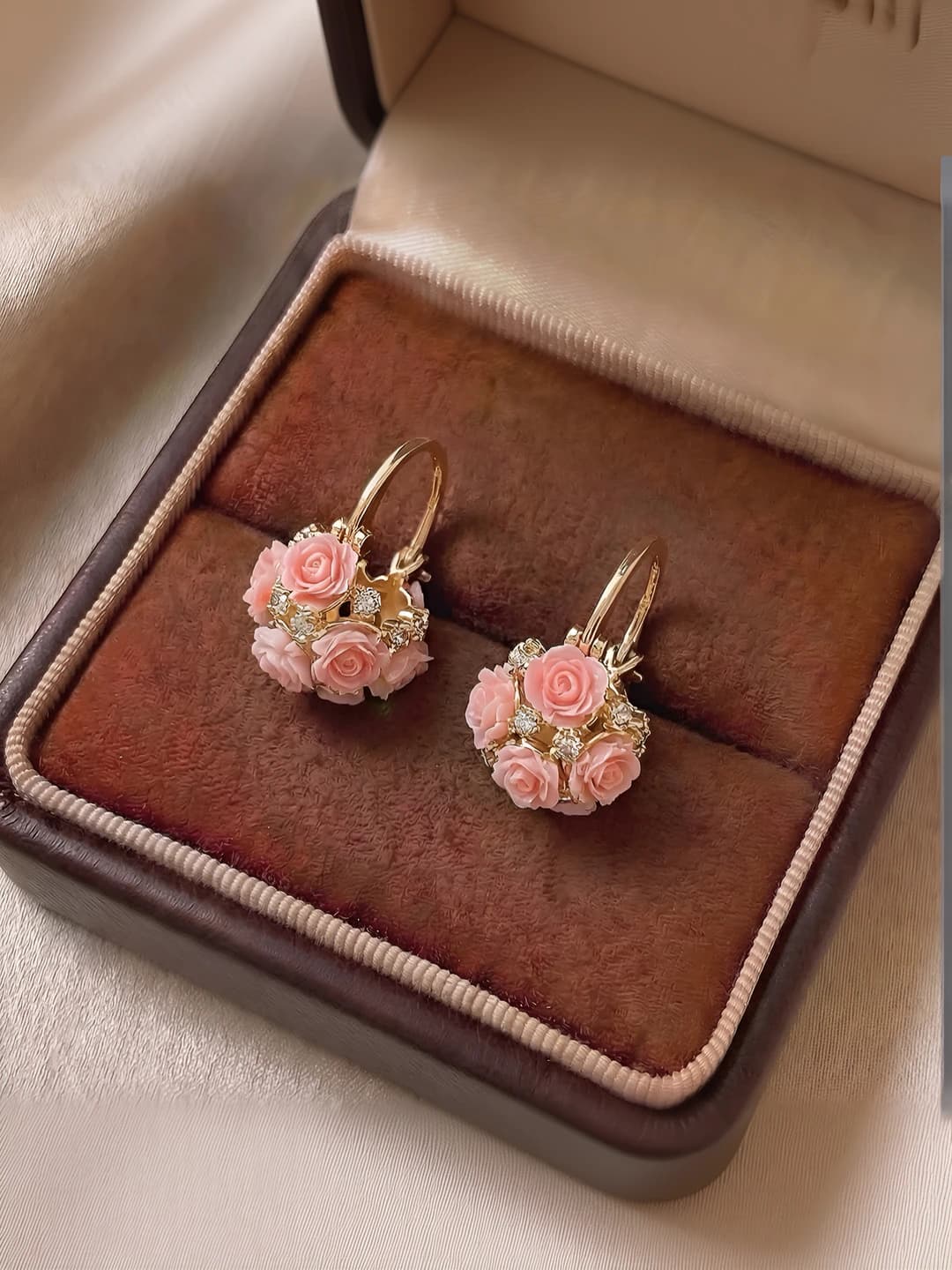 Pink floral ear clips