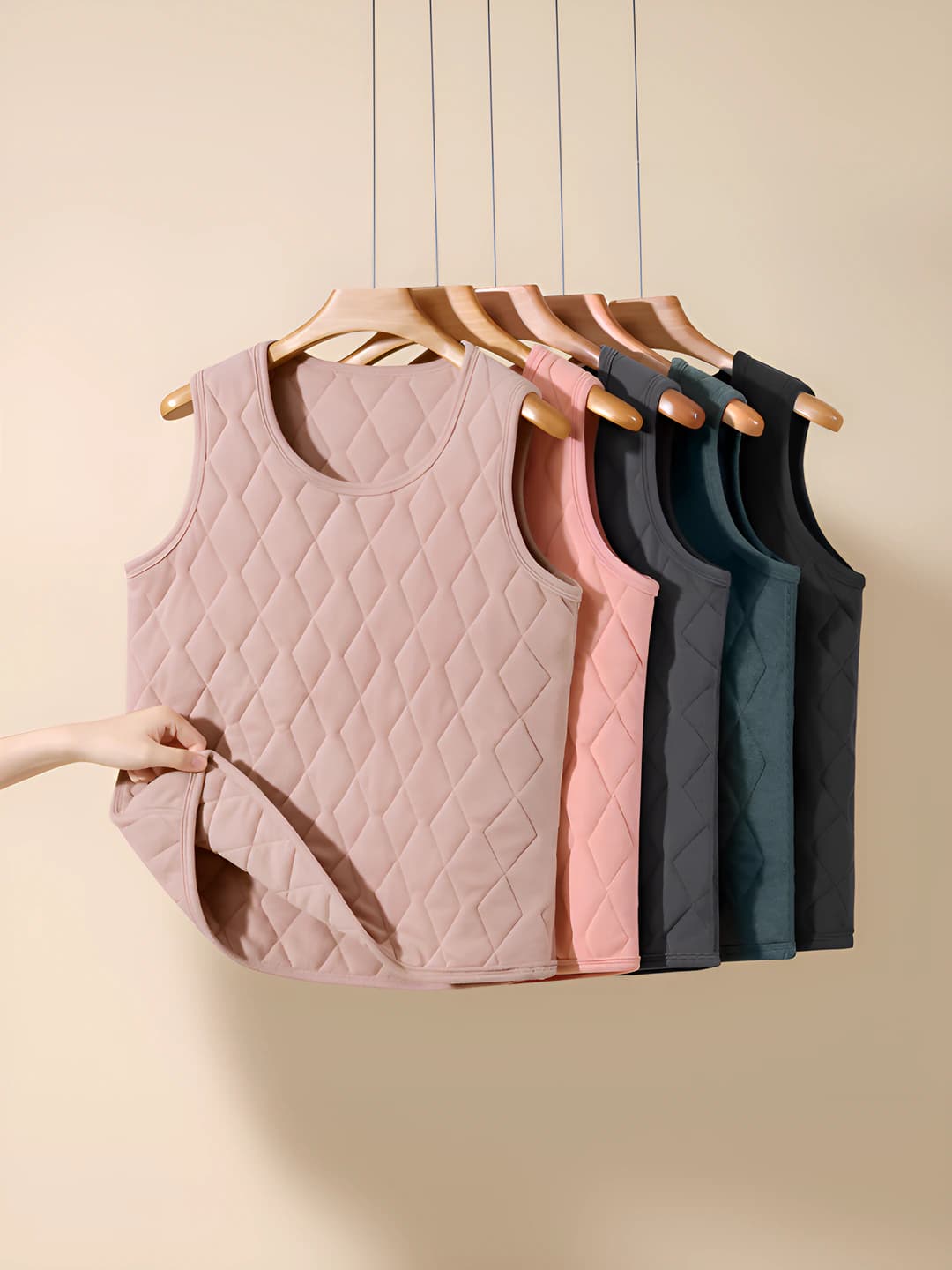 Women's autumn-winter warm, fleece-lined, thickened, windproof, crew neck, solid colour thermal underwear top