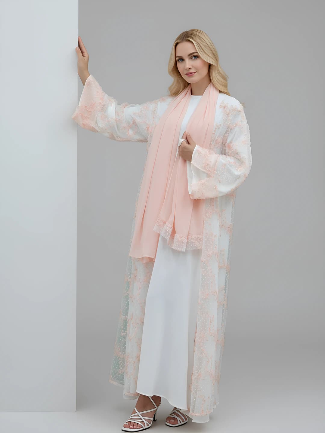 Pushti kardigan + shal + LR1046 oq ichki kiyim
