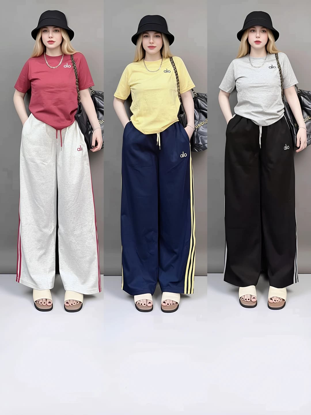 Ayollar uchun yozgi retro kundalik to'plam: bo'sh (oversize) kashtali kalta yengli bluzka va chiziqli keng shim