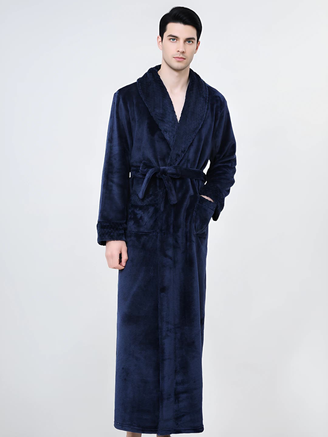 Navy [Men] Flannel bathrobe